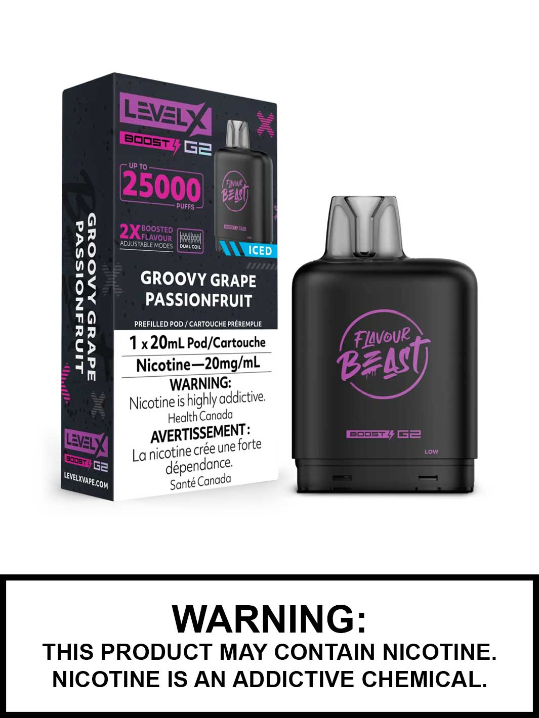 Groovy Grape Passionfruit Iced Flavour Beast Level X Boost G2 Pods, Level X Vape, Vape360 Canada
