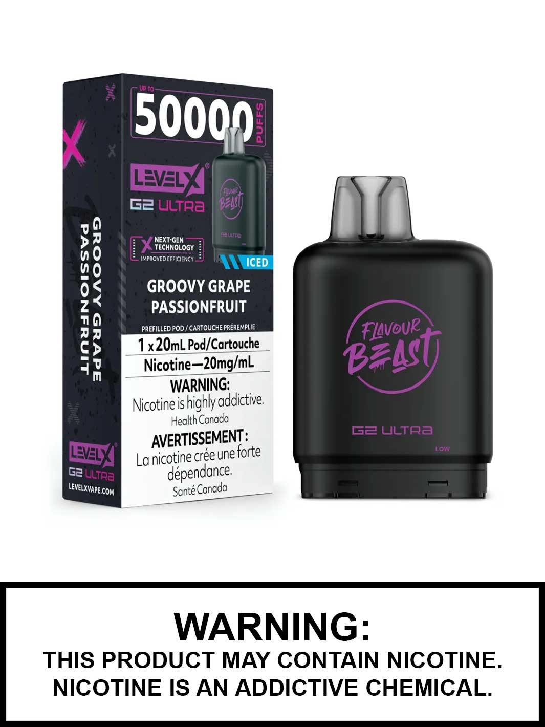Groovy Grape Passionfruit Iced Level X G2 Ultra Pods, Level X Vape, Flavour Beast Flavours, Vape360 Canada
