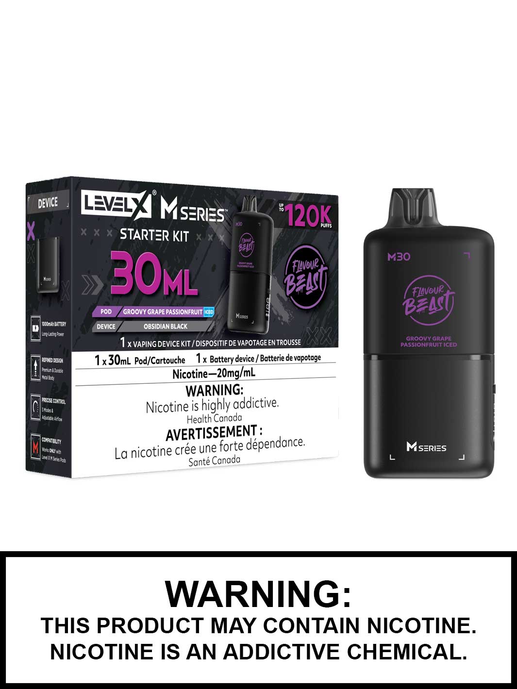 Groovy Grape Passionfruit Iced Level X M Series Starter Kit, M30 120K Puffs