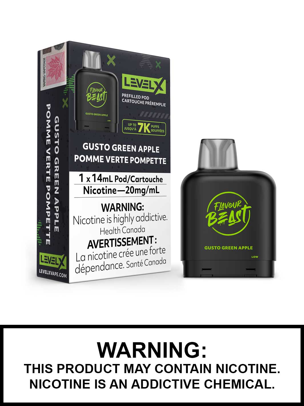 Gusto Green Apple Level X Flavour Beast Pods, Vape360 Canada
