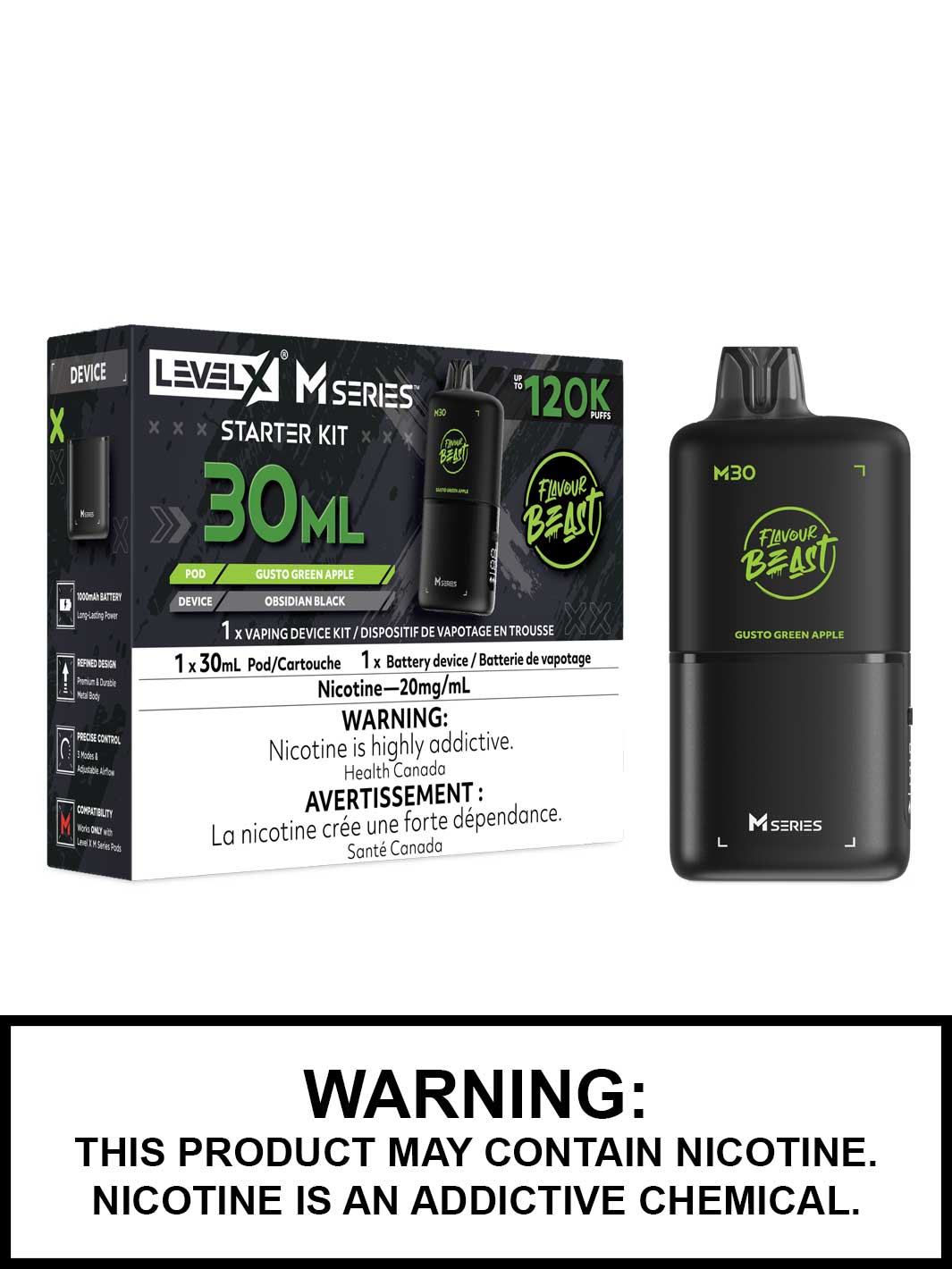 Gusto Green Apple Level X M Series Starter Kit, M30 120K Puffs