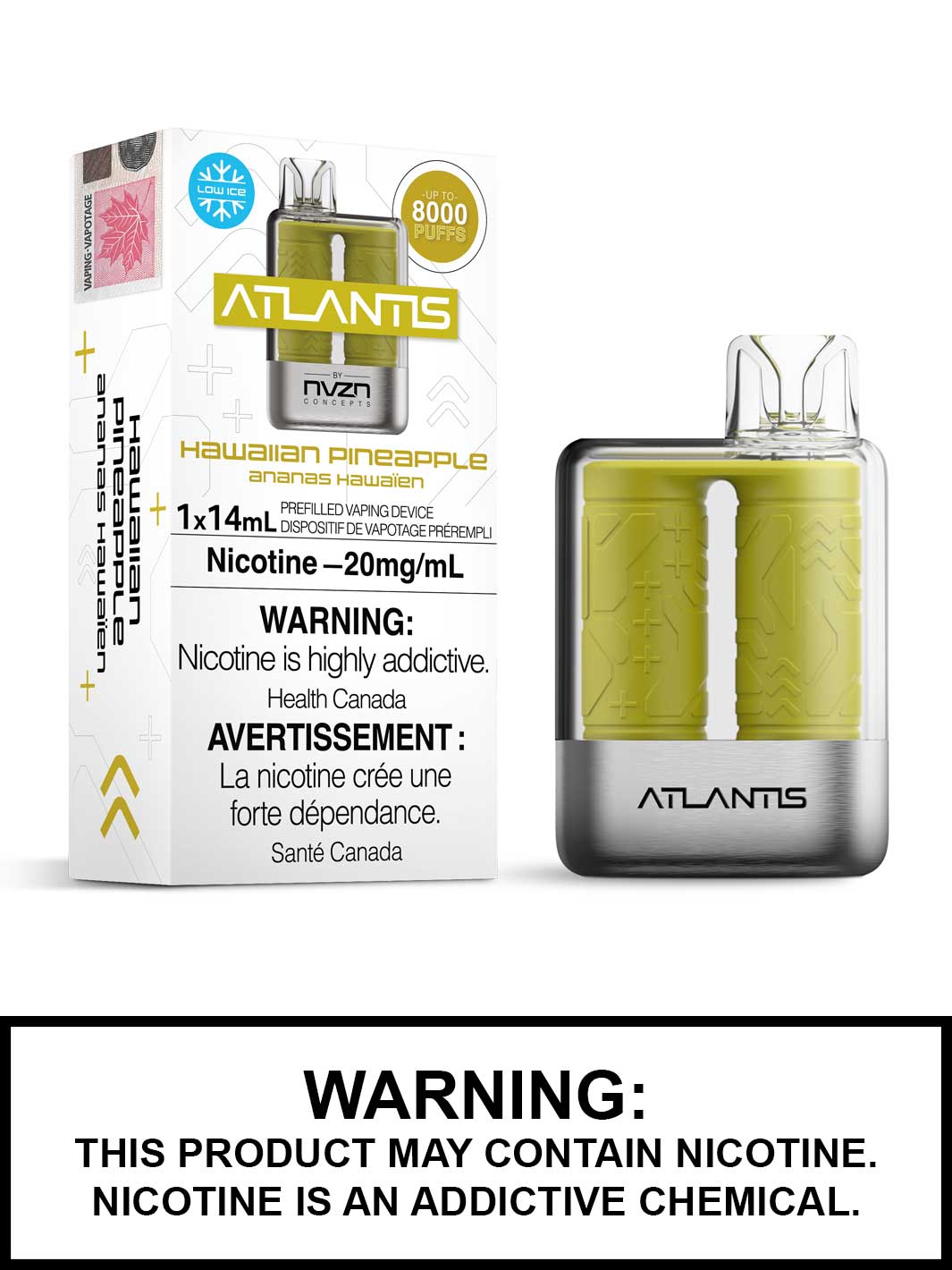 Hawaiian Pineapple Atlantis NVZN Disposable Vape, 8000 Puffs, Vape360 Canada