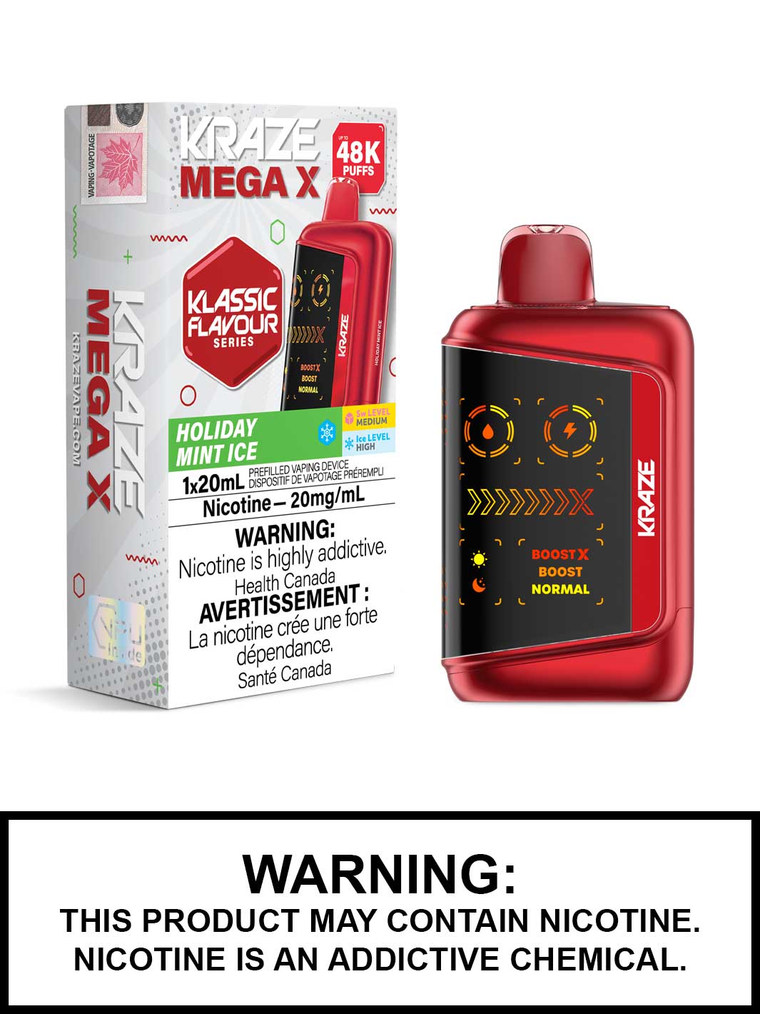 Holiday Mint Ice Kraze Mega X 48K Disposable Vapes, Kraze 48K