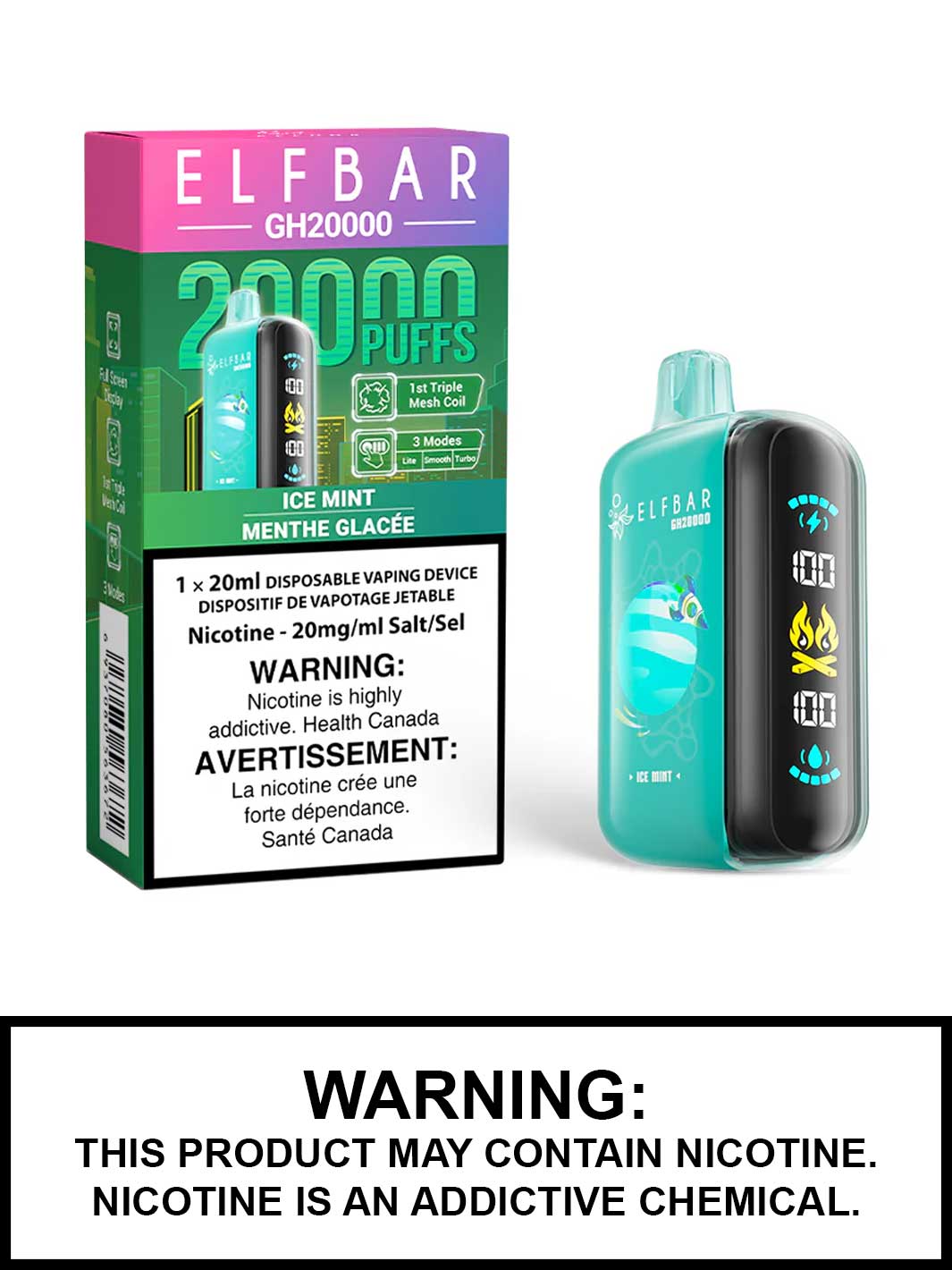 Vape jetable Ice Mint Elf Bar GH20000, 20 000 bouffes Vape jetable Ice Mint Elf Bar GH20000, 20 000 bouffes