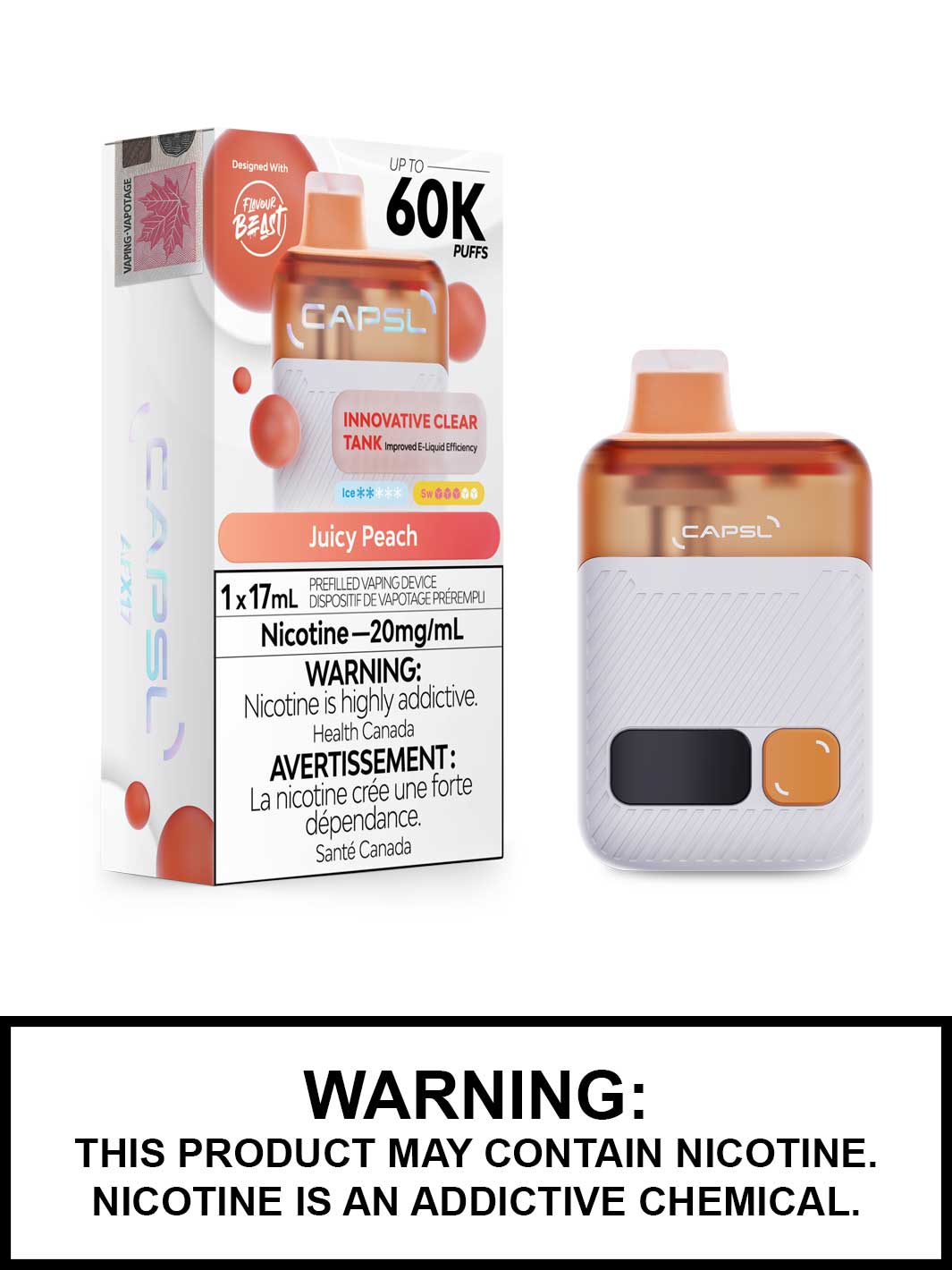 Juicy Peach CAPSL 60K Disposable Vape, CAPSL Vape Canada