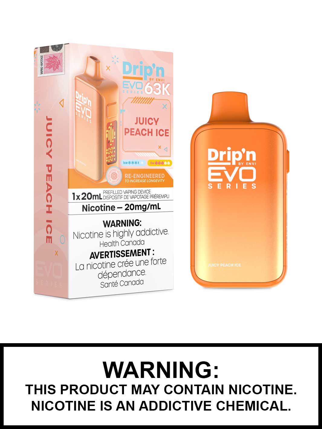 Juicy Peach Ice Drip'n Evo 63K Disposable Vape - 20mL Juicy Peach Ice Drip'n Evo 63K Disposable Vape - 20mL