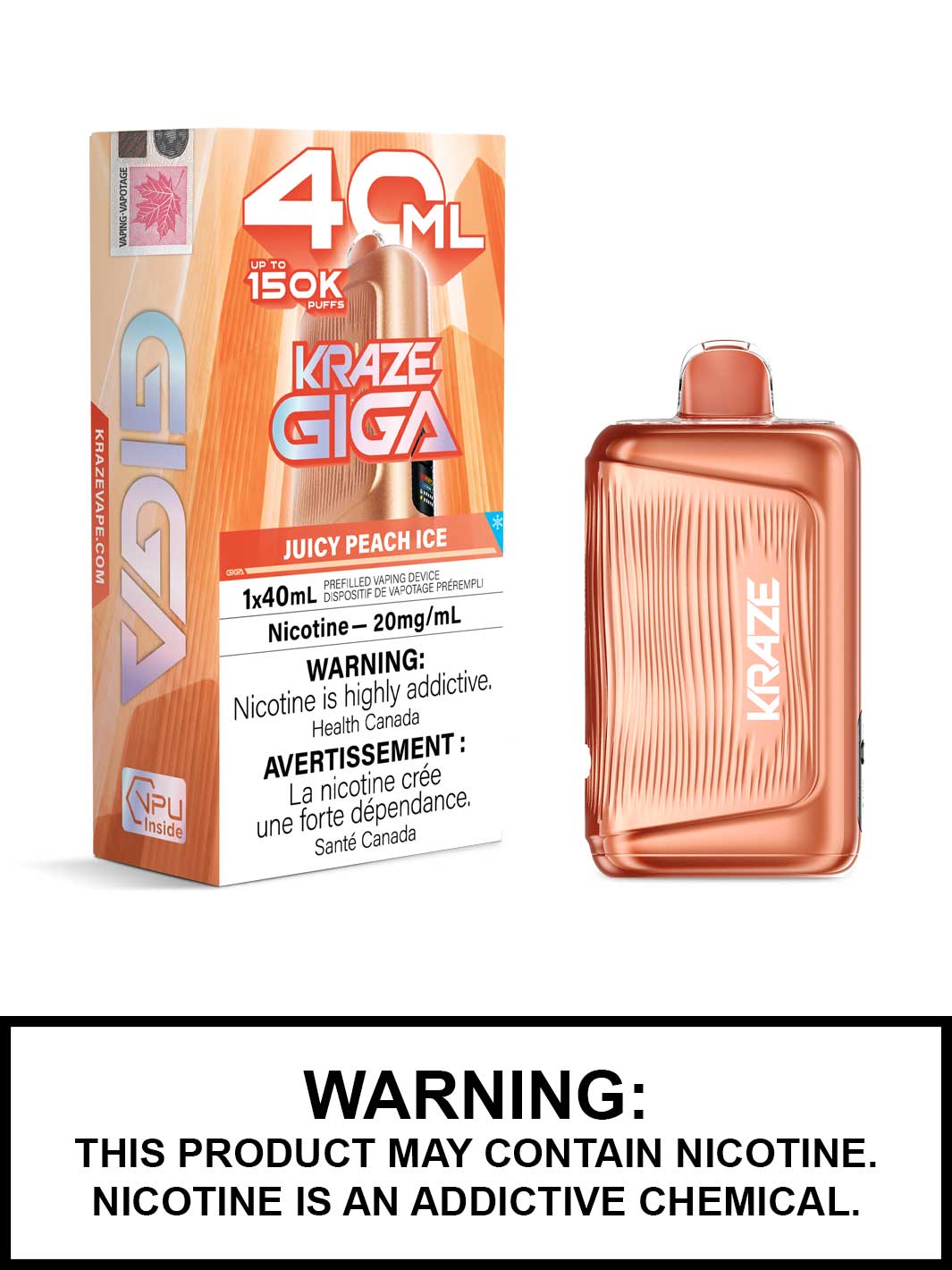 Juicy Peach Ice Kraze Giga 150K Disposable Vape, Kraze Vape