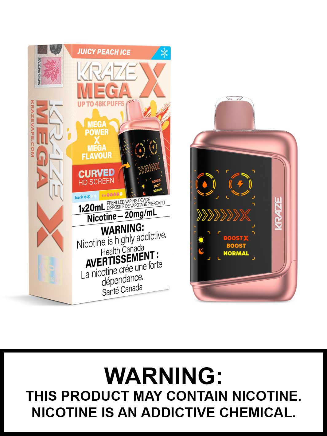 Juicy Peach Ice Kraze Mega X 48K Disposable Vapes, Kraze 48K