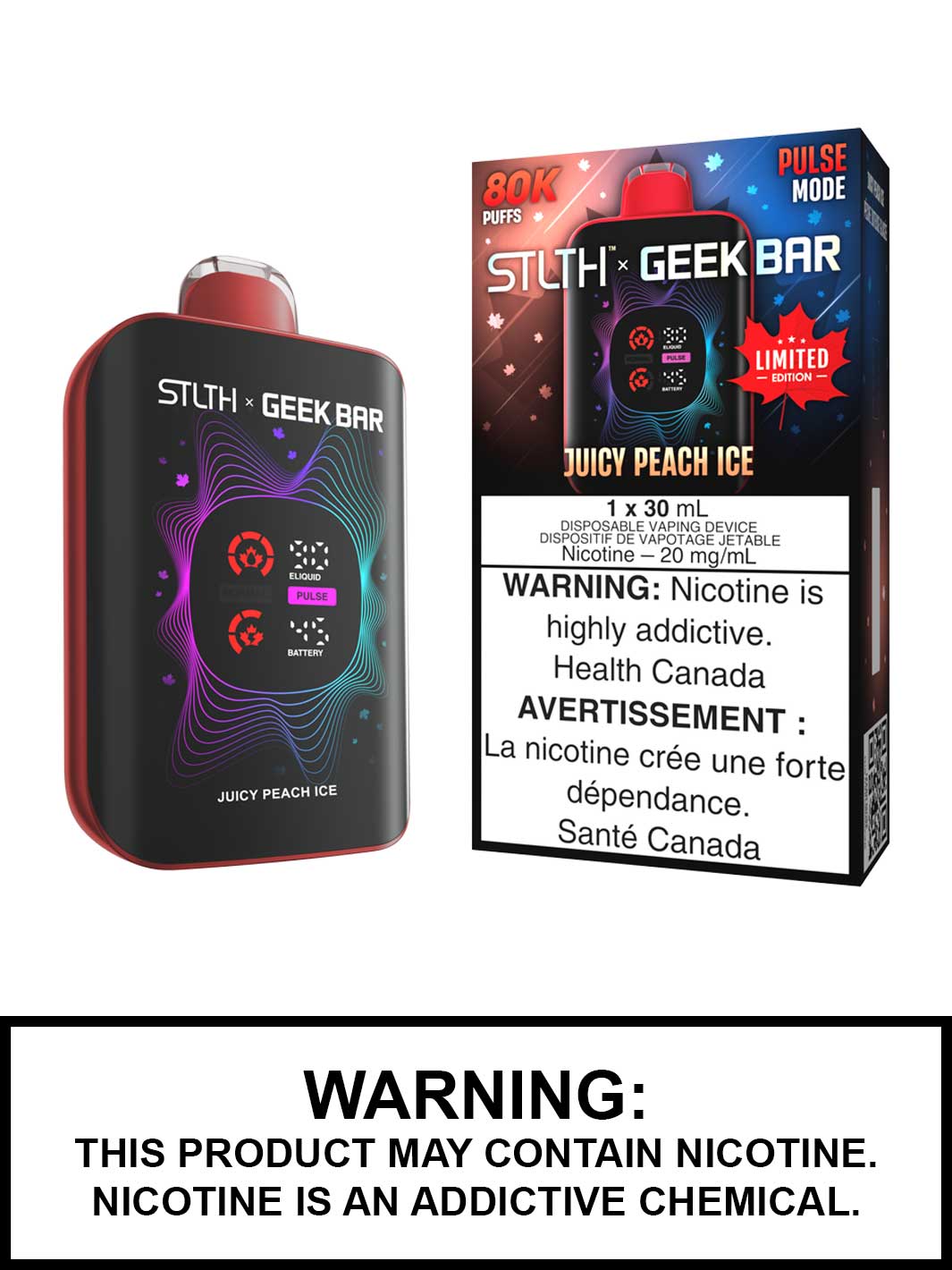 Juicy Peach Ice Canada Limited Edition STLTH x Geek Bar Disposable Vape, STLTH 80K