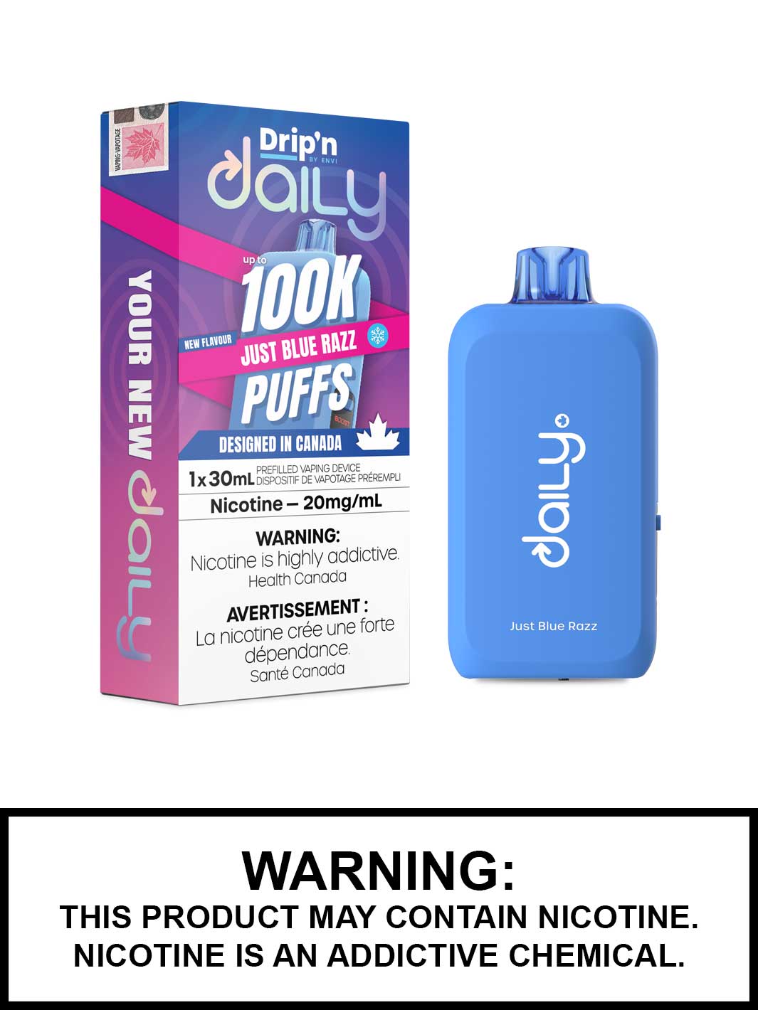 Just Blue Razz Ice Drip'n Daily Disposable Vape, Dripn 100K
