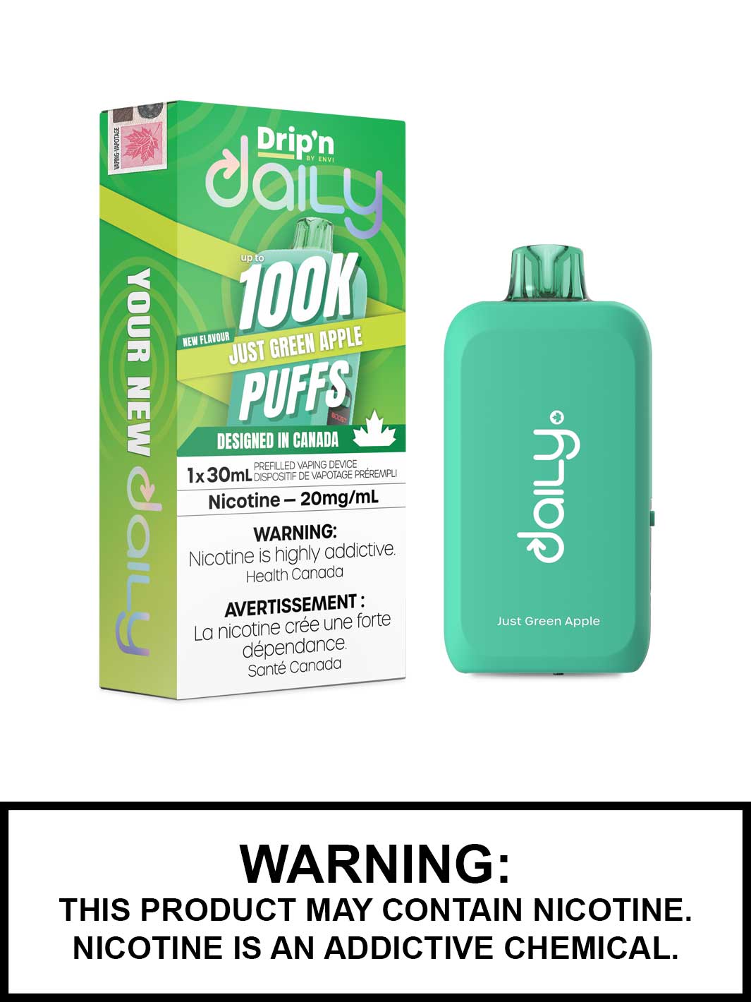 Just Green Apple Drip'n Daily Disposable Vape, Dripn 100K