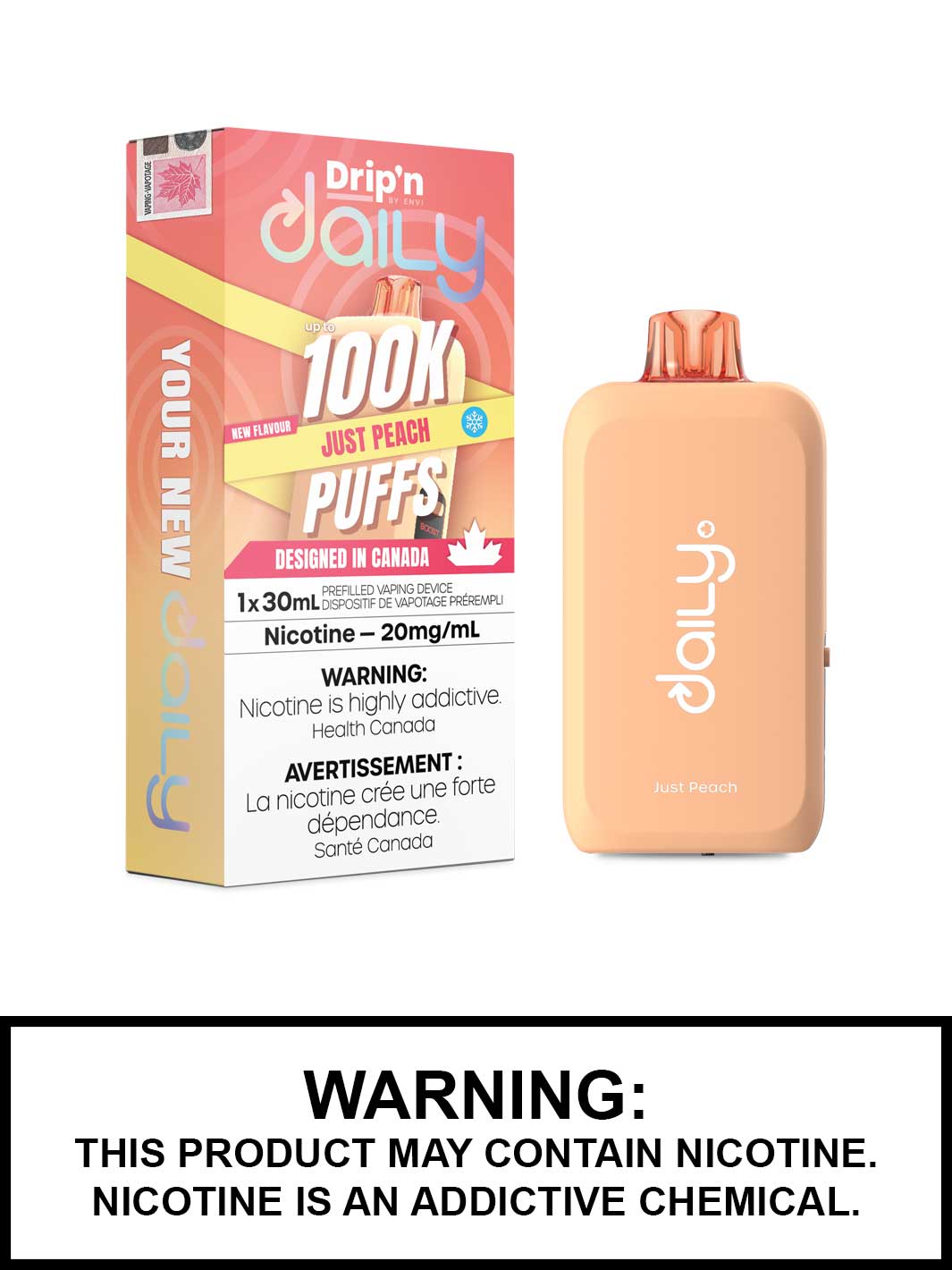 Just Peach Ice Drip'n Daily Disposable Vape, Dripn 100K