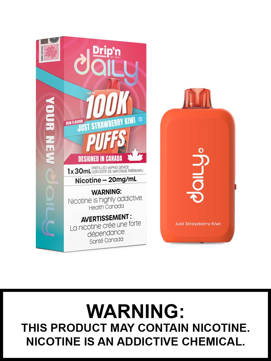 Just Strawberry Kiwi Ice Drip'n Daily Disposable Vape, Dripn 100K