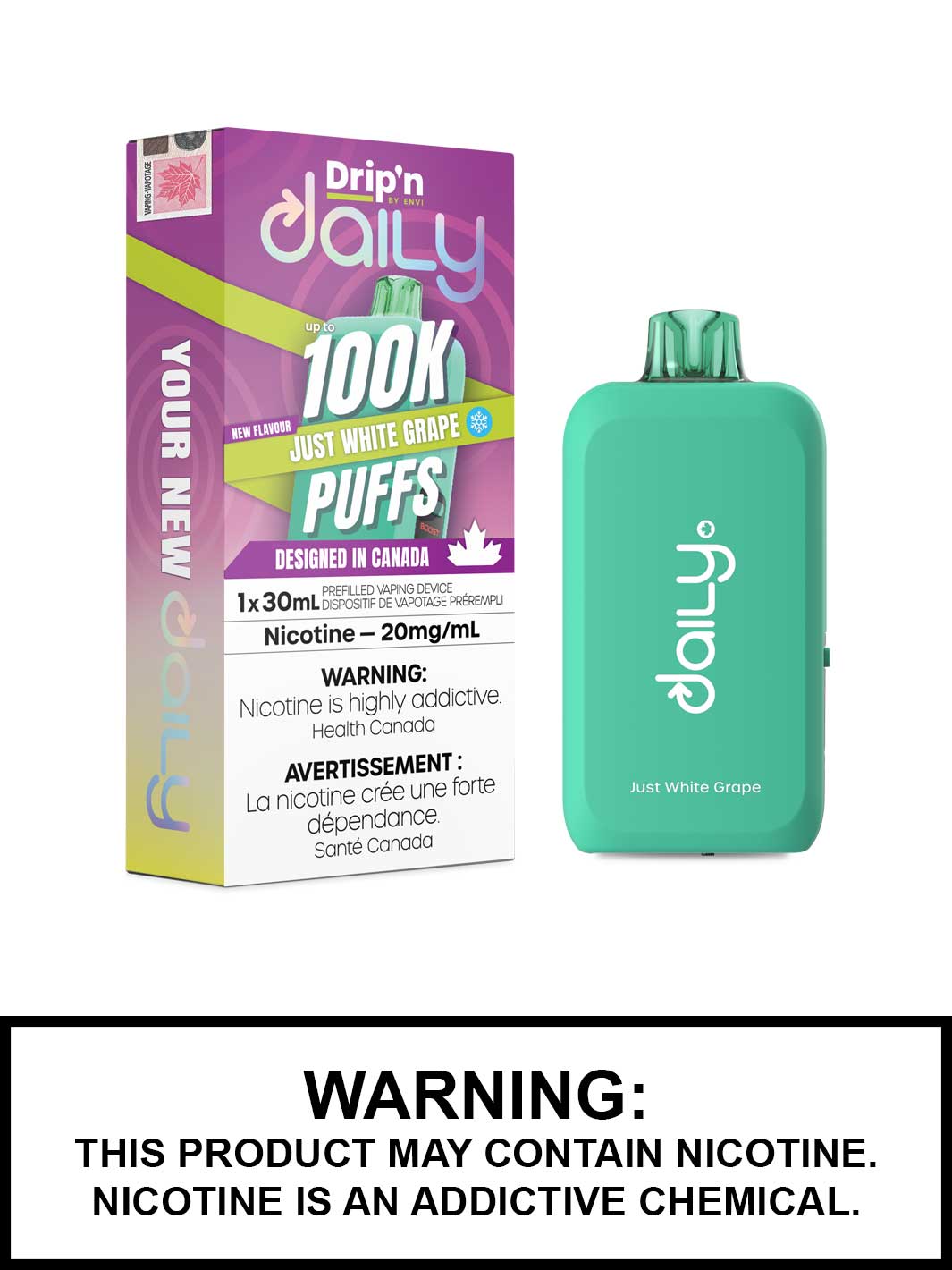 Just White Grape Ice Drip'n Daily Disposable Vape, Dripn 100K