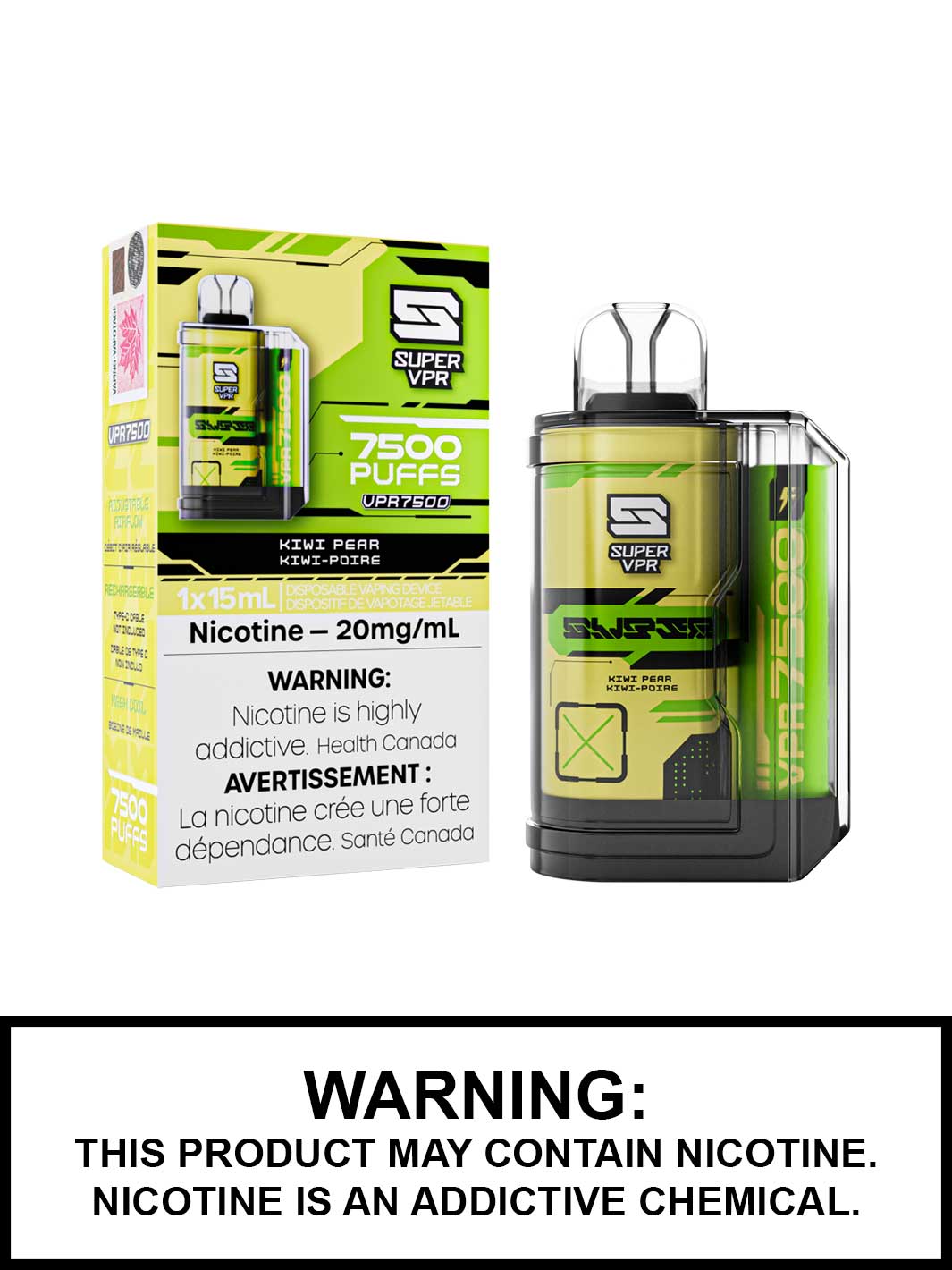 Kiwi Pear Super VPR 7500 disposable vape, VPR 7500, Super VPR disposable vapes, Vape360 Canada
