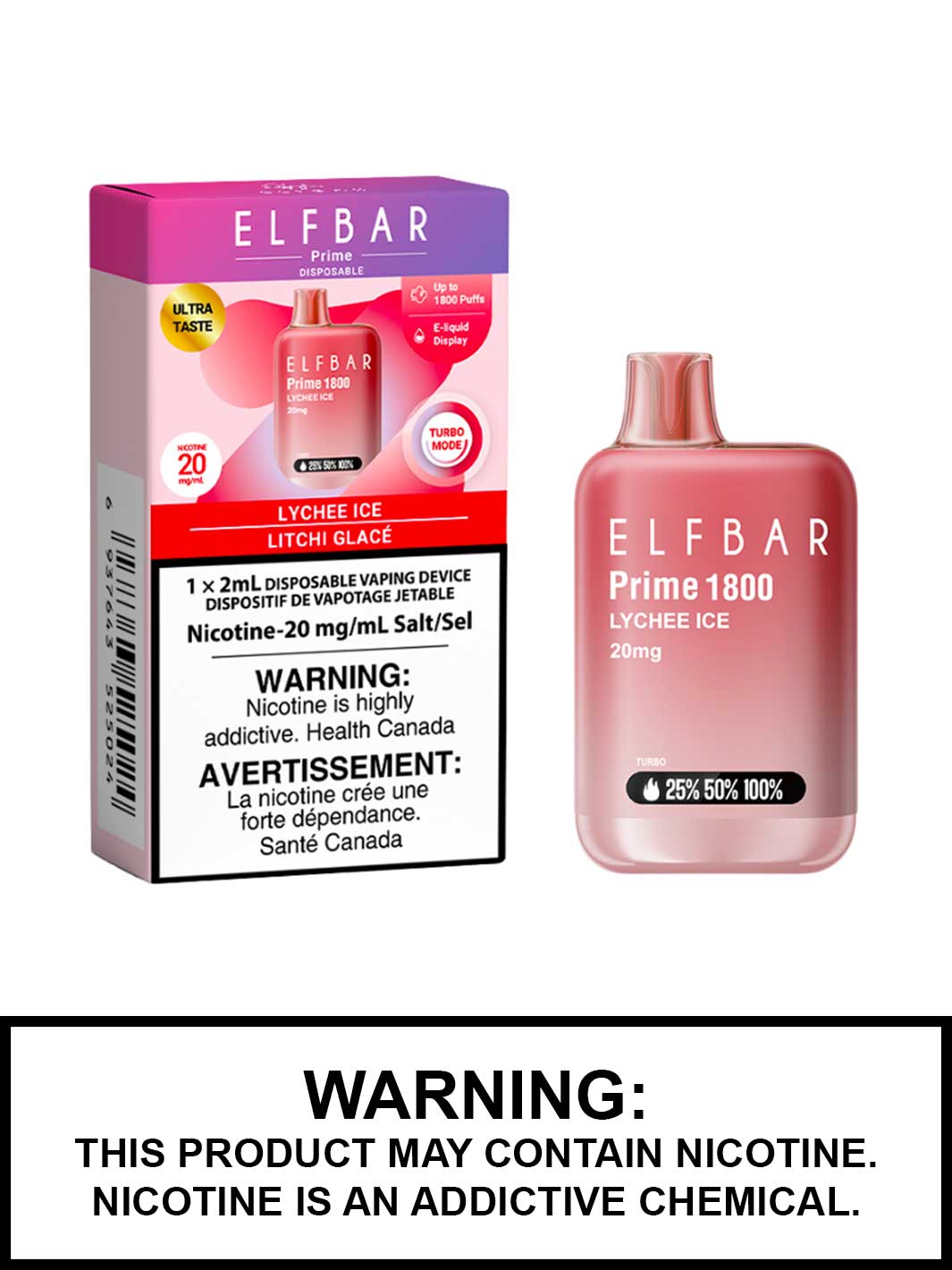 Lychee Ice Elfbar Prime 1800 Disposable Vape, Elf Bar Prime Canada