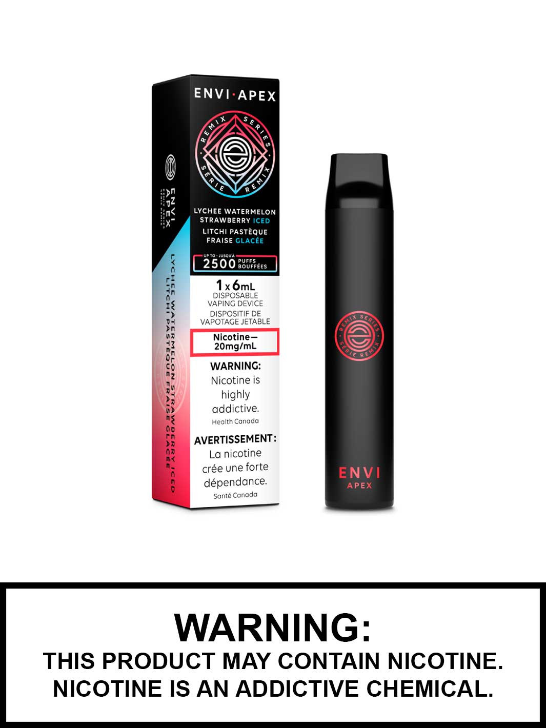 Lychee Watermelon Strawberry Iced Envi Apex Disposable Vape, 2500 Puffs