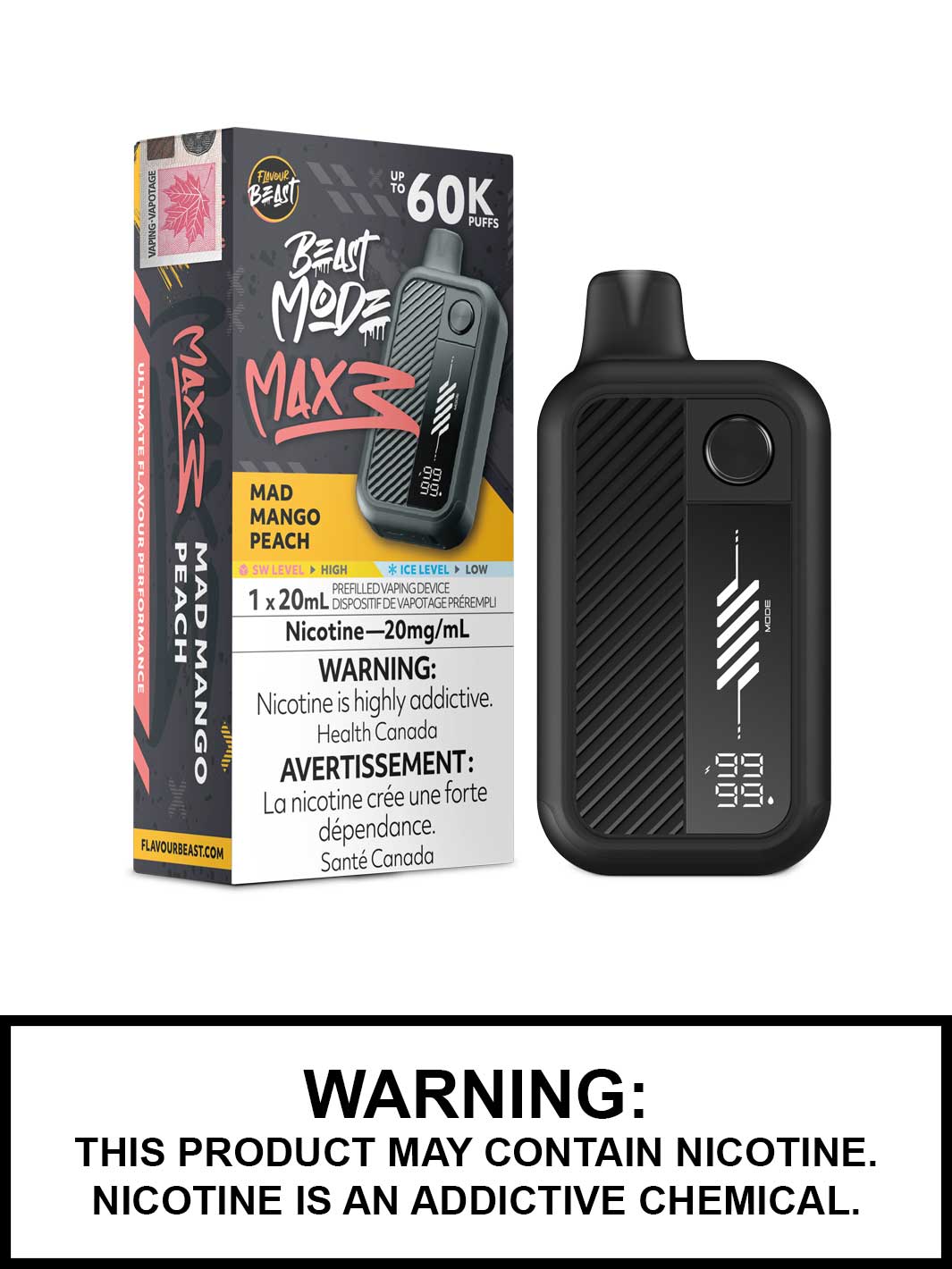 Mad Mango Peach Flavour Beast Beast Mode Max 3 Disposable Vape, 60K Puffs