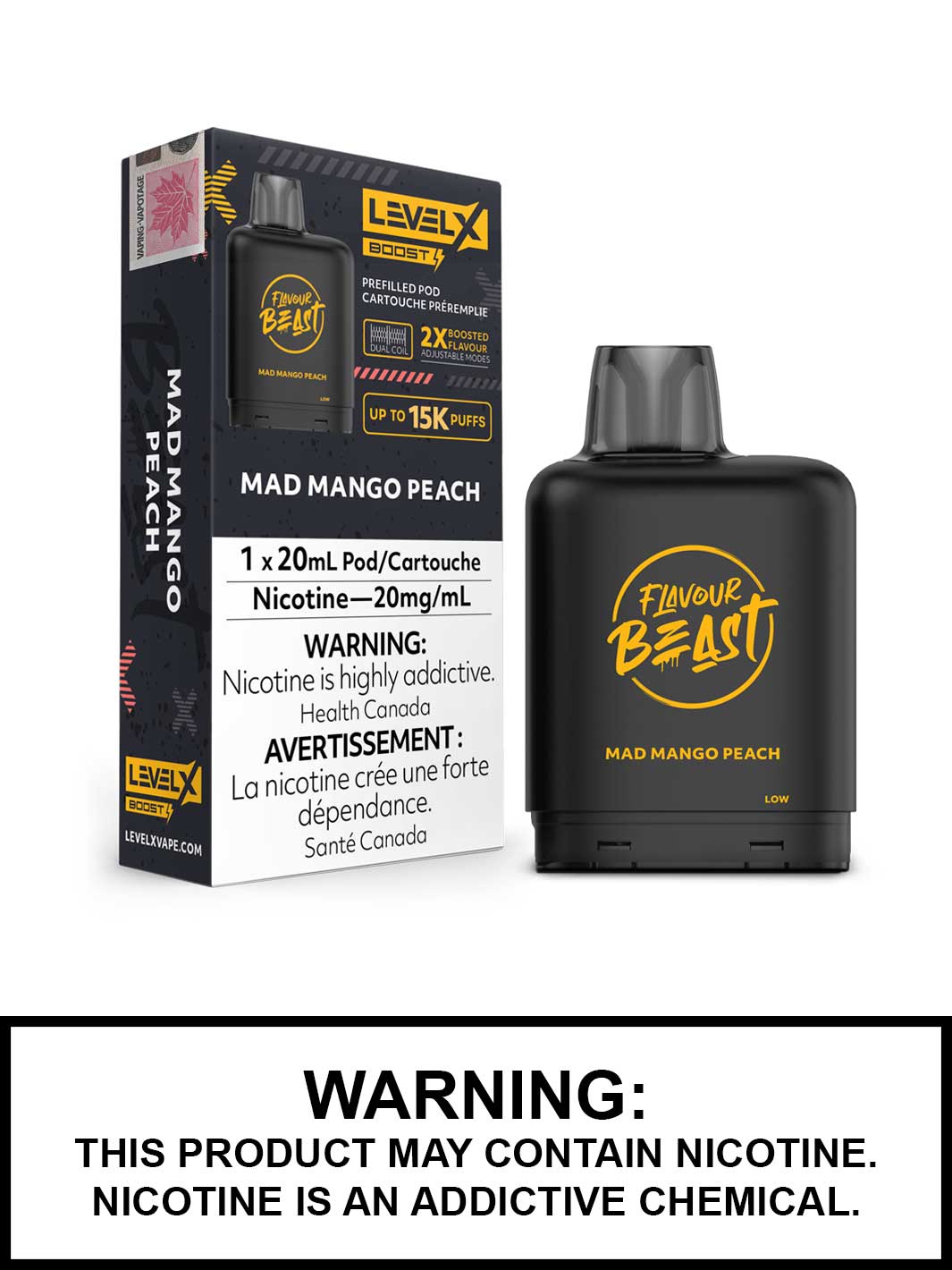 Mad Mango Peach Flavour Beast Level X Boost Pods, Level X Vape, Vape360 Canada