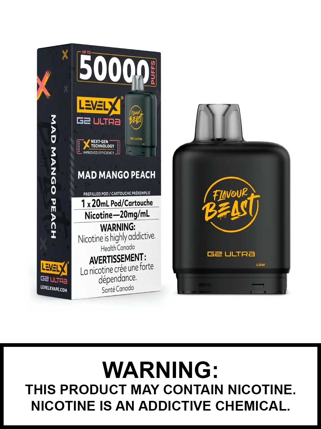 Mad Mango Peach Level X G2 Ultra Pods, Level X Vape, Flavour Beast Flavours, Vape360 Canada