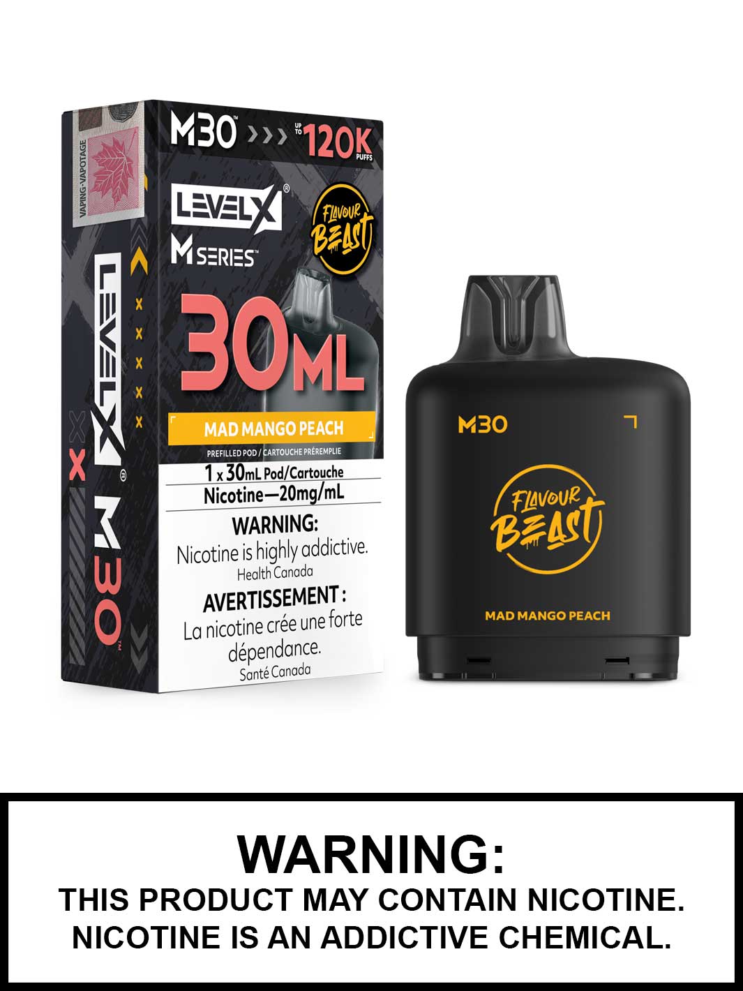 Mad Mango Peach Level X M Series Pods, M30 Pod 120K Puffs