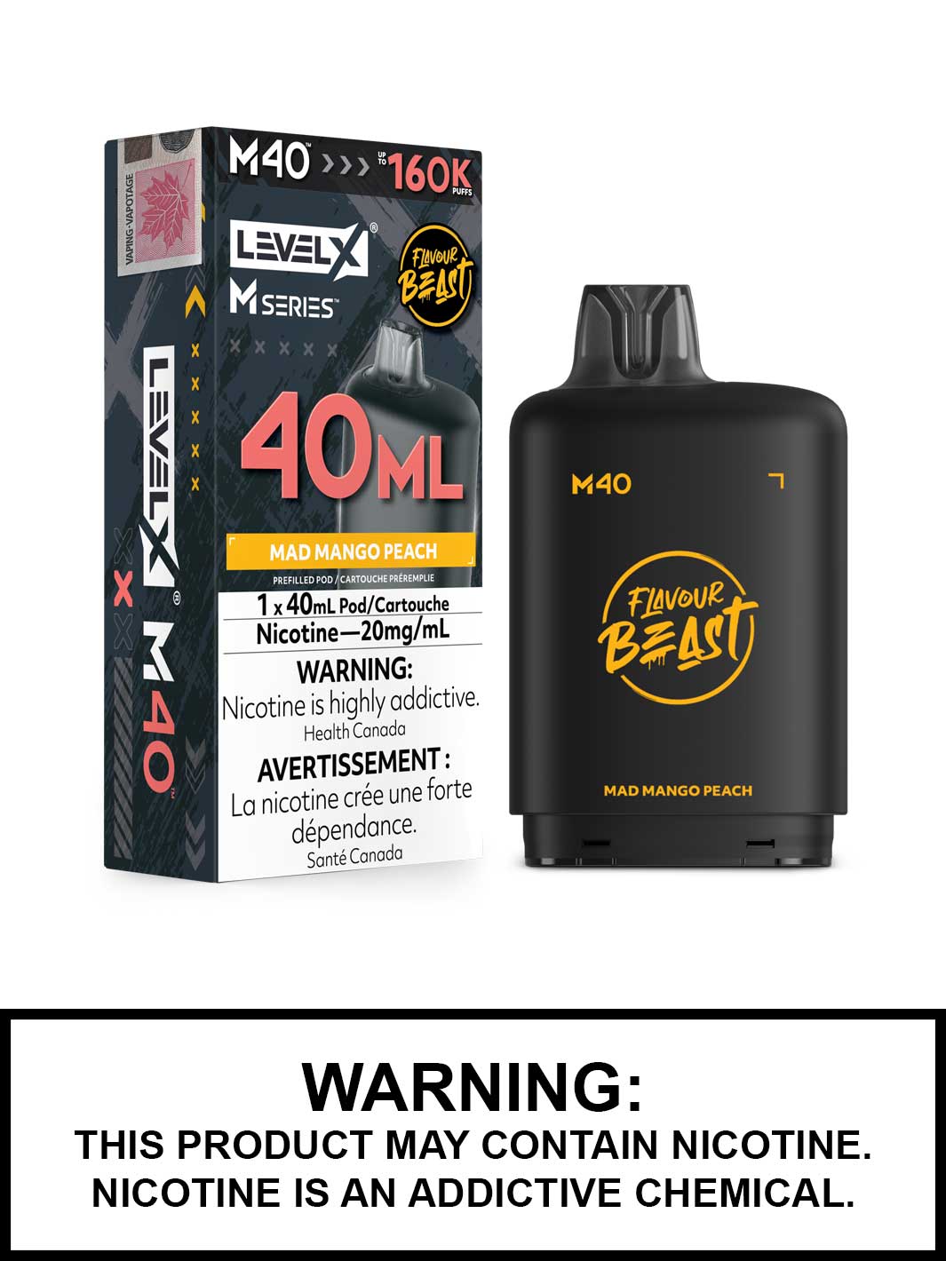 Mad Mango Peach Level X M Series Pods, M40 Pod 160K Puffs