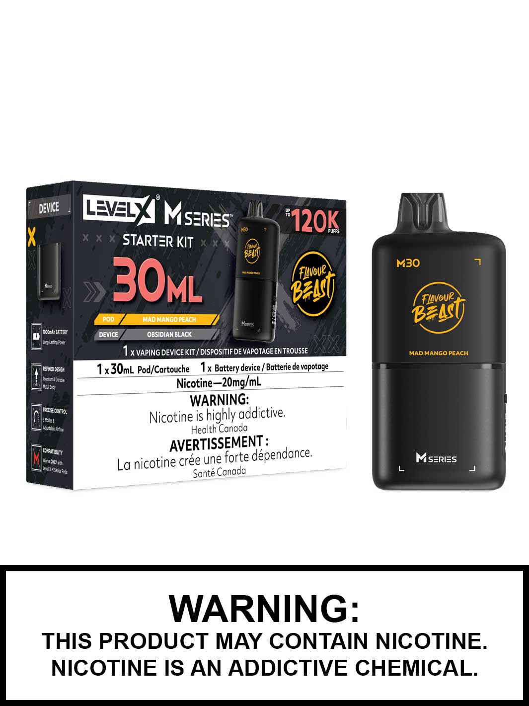 Mad Mango Peach Level X M Series Starter Kit, M30 120K Puffs