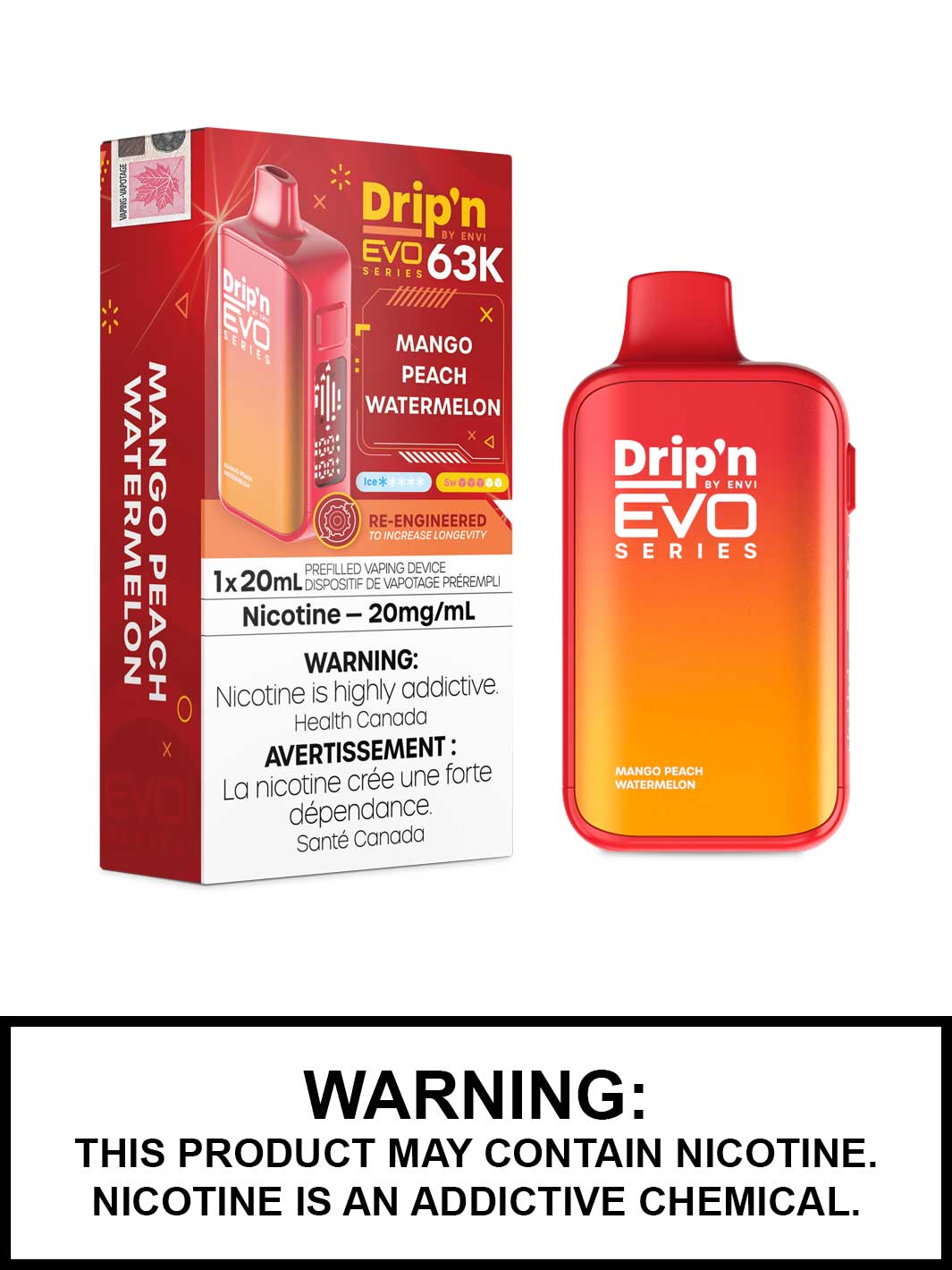 Mango Peach Watermelon Dripn Evo 63K Disposable Vape, Drip'n Vape