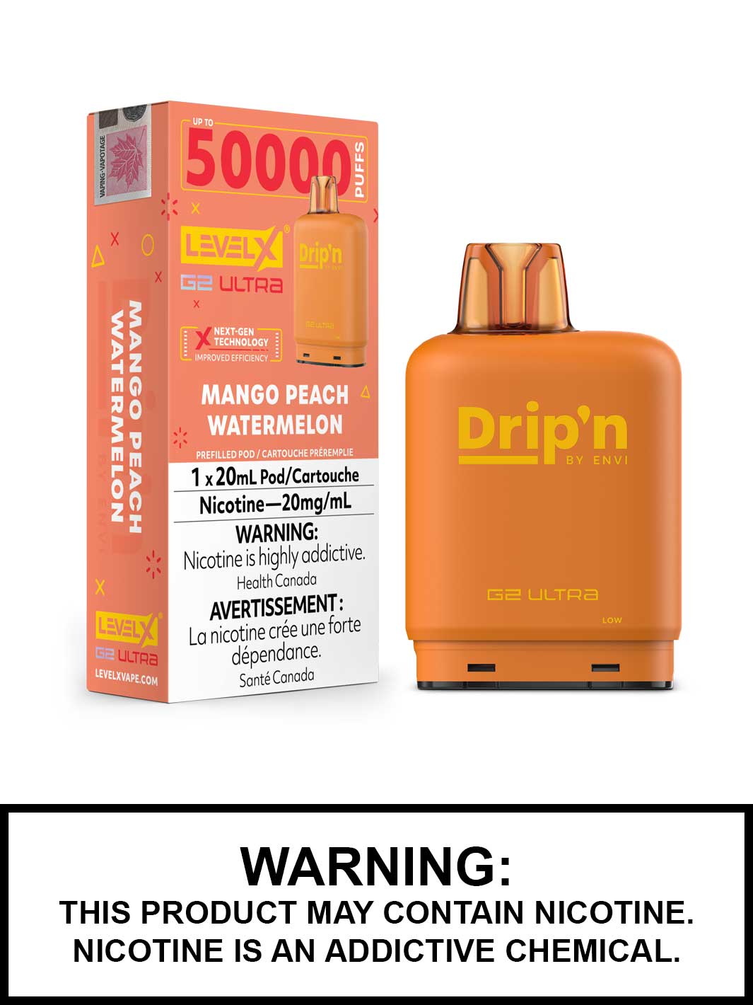 Mango Peach Watermelon Drip'n Level X Ultra Pods, 50K Puffs