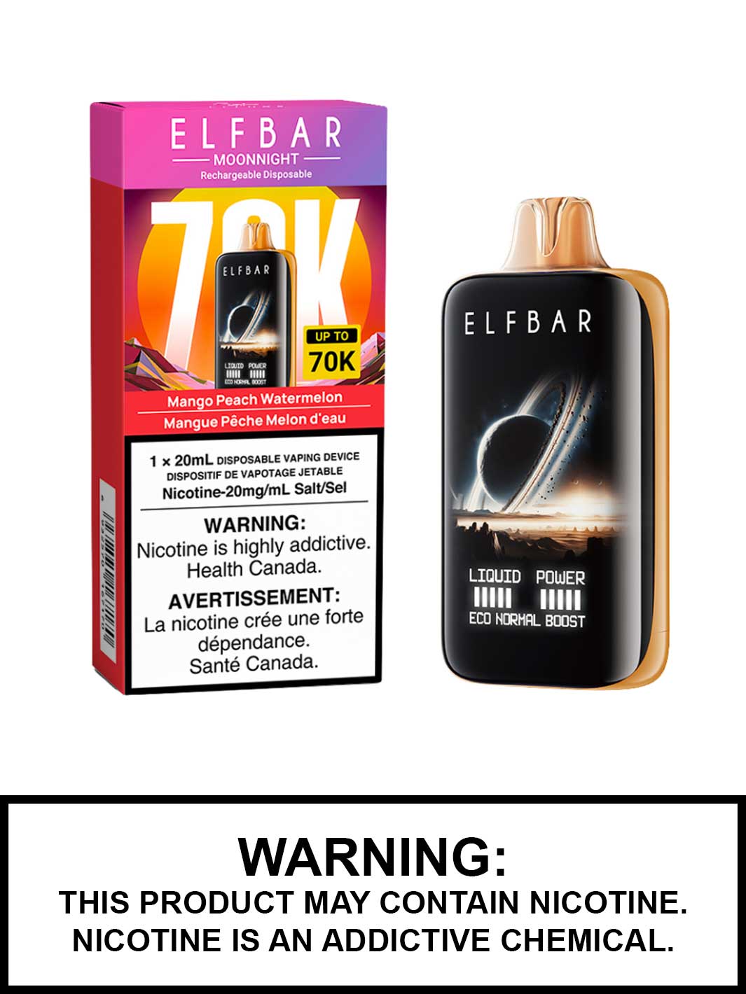 Mango Peach Watermelon Elf Bar MoonNight 70K Disposable Vape, Elf Bar Vape, Vape360 Canada