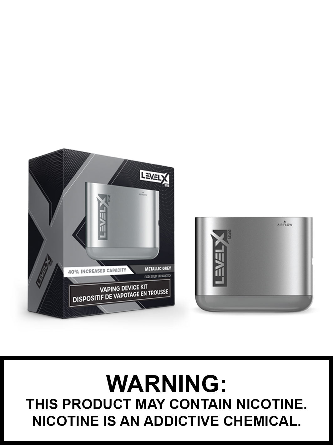 Metallic Grey Level X Pod Vape 850mAh Vape Device, Vape360 Canada