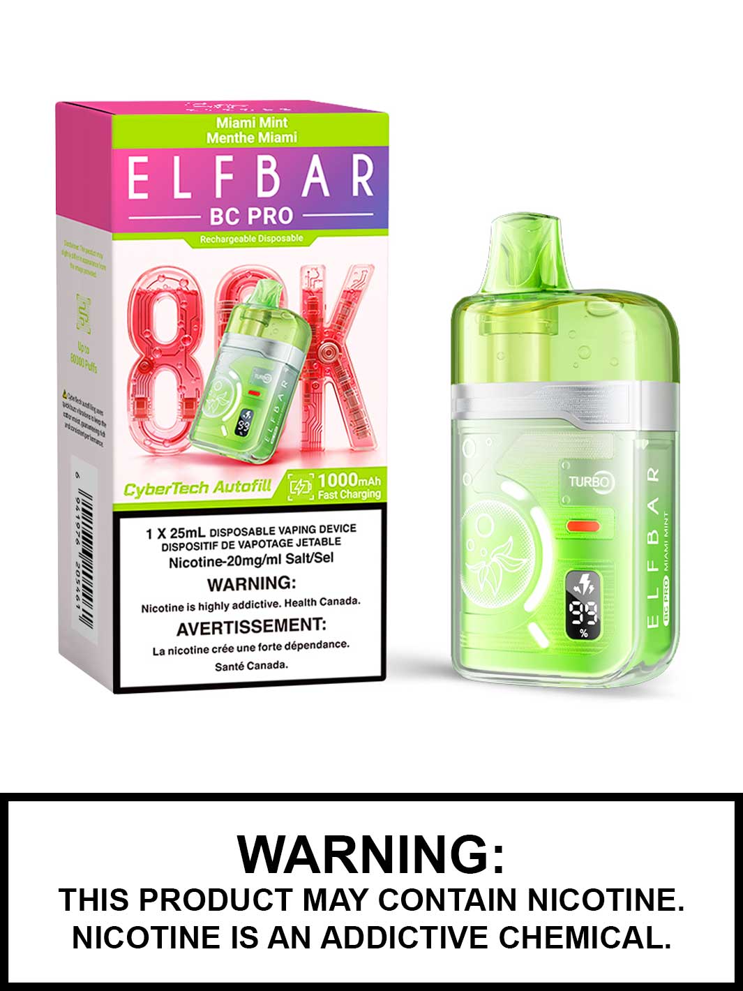 Miami Mint Elf Bar BC Pro 80K Disposable Vape, 80,000 Puff Disposable Vape