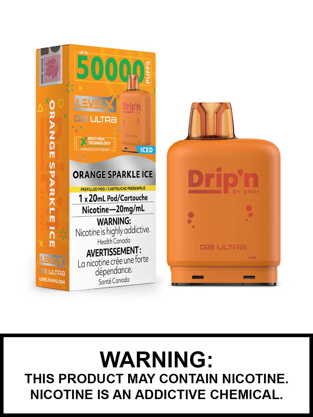 Orange Sparkle Ice Drip'n Level X Ultra Pods, 50K Puffs