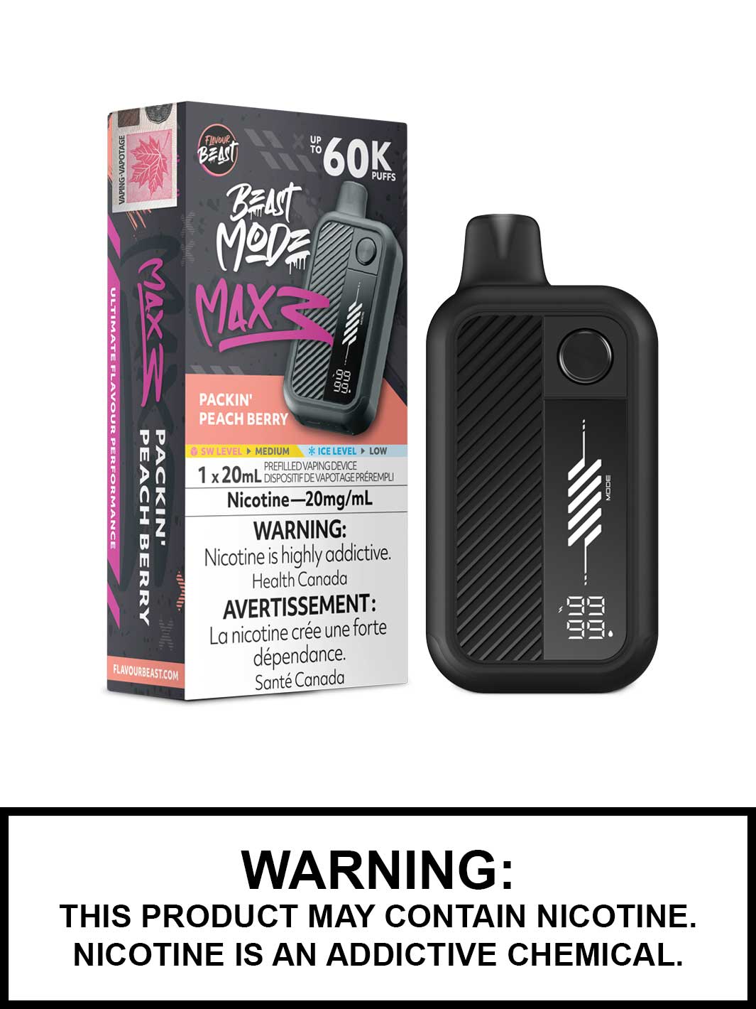 Packin Peach Berry Flavour Beast Beast Mode Max 3 Disposable Vape, 60K Puffs