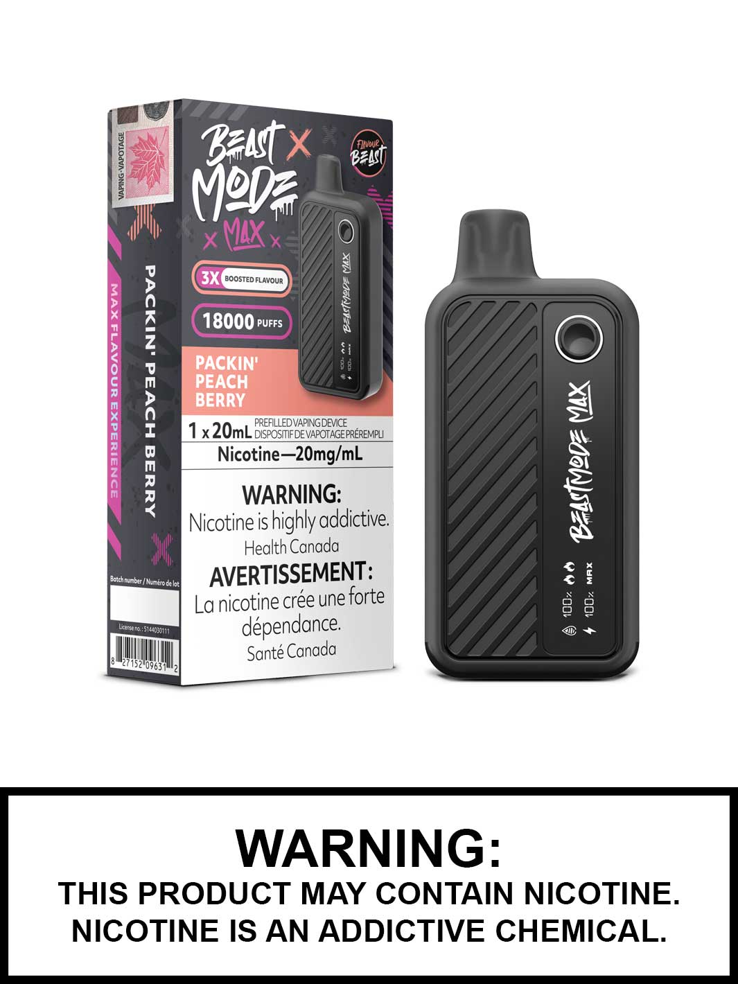 Packin Peach Berry Flavour Beast Beast Mode Max Disposable Vape, Vape360 Canada