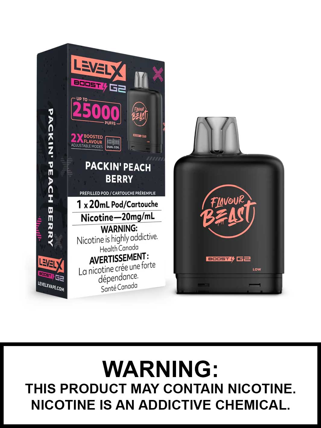 Packin Peach Berry Flavour Beast Level X Boost G2 Pods, Level X Vape, Vape360 Canada