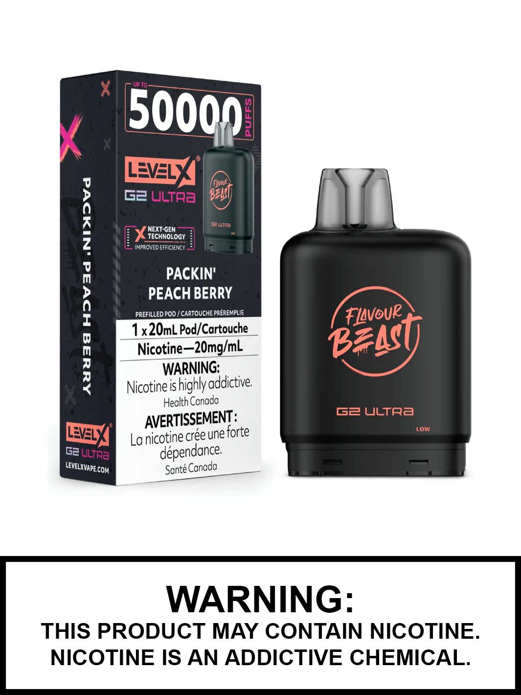 Packin Peach Berry Level X G2 Ultra Pods, Level X Vape, Flavour Beast Flavours, Vape360 Canada