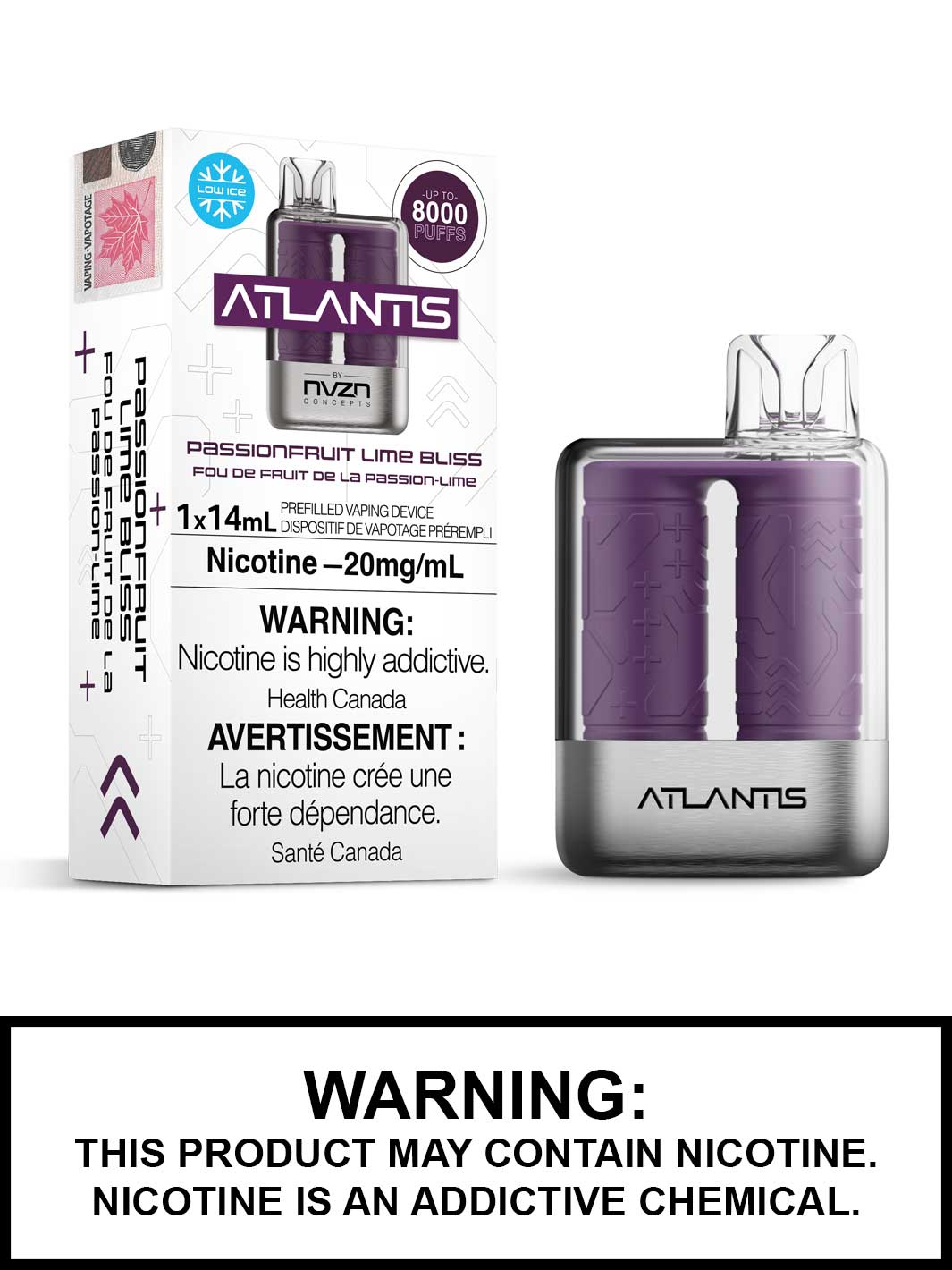 Passionfruit Lime Bliss Atlantis NVZN Disposable Vape, 8000 Puffs, Vape360 Canada