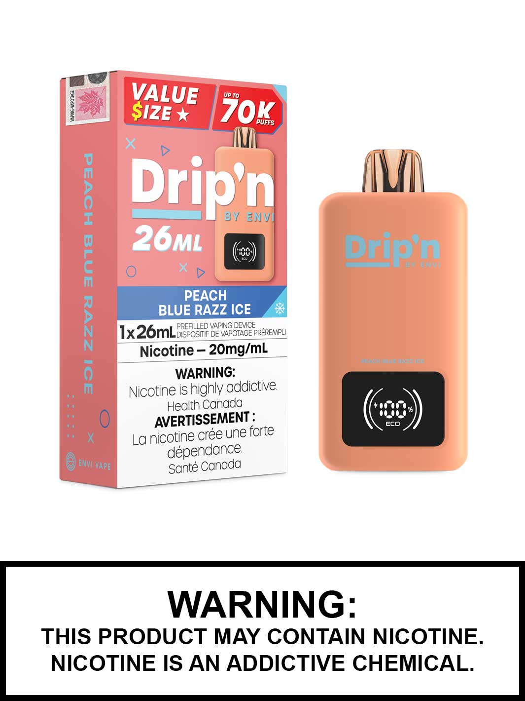 Peach Blue Razz Ice Drip'n 26mL Disposable vape, Drip'n by Envi, Dripn Vape Canada, Vape360
