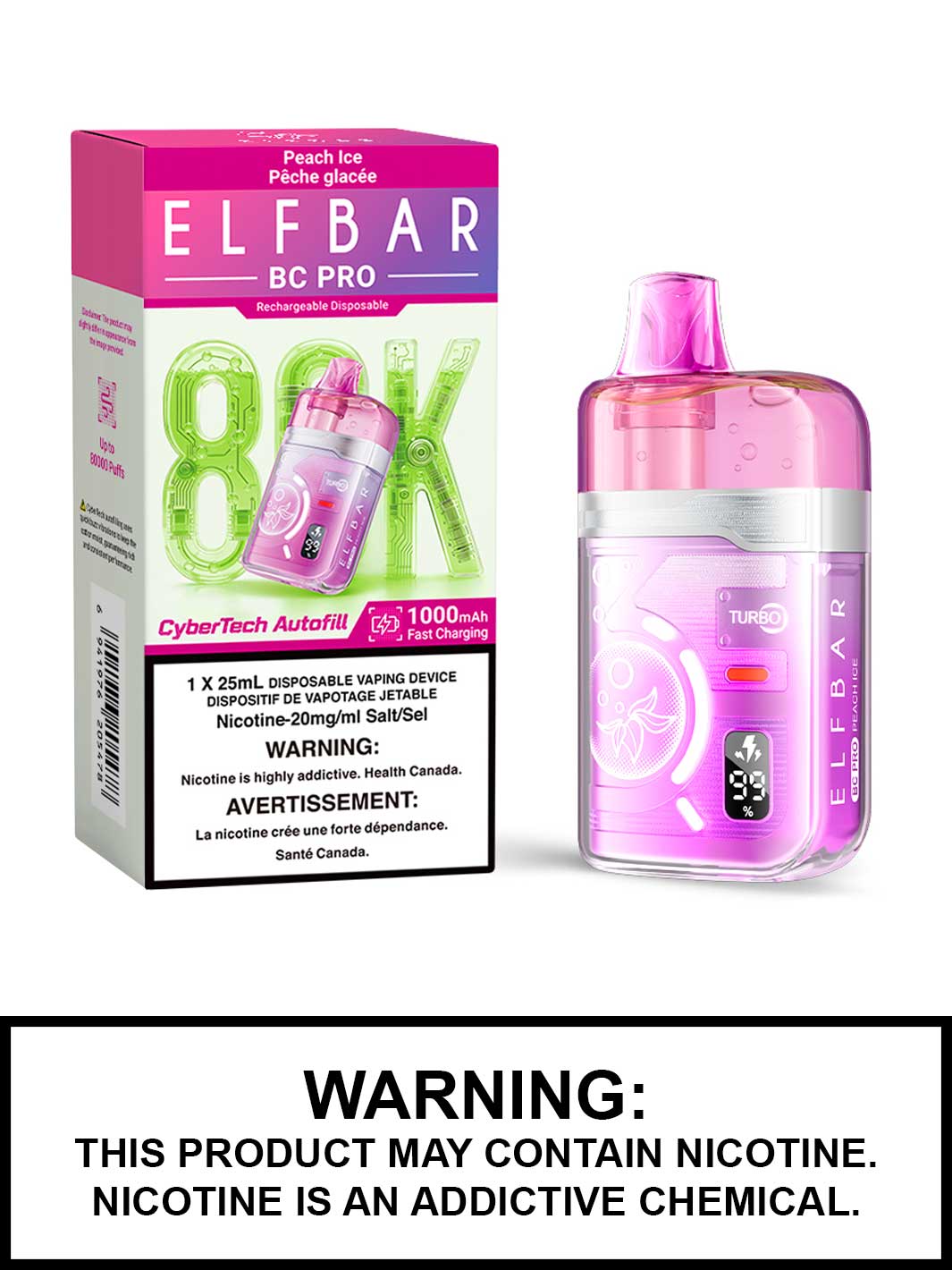 Peach Ice Elf Bar BC Pro 80K Disposable Vape, 80,000 Puff Disposable Vape