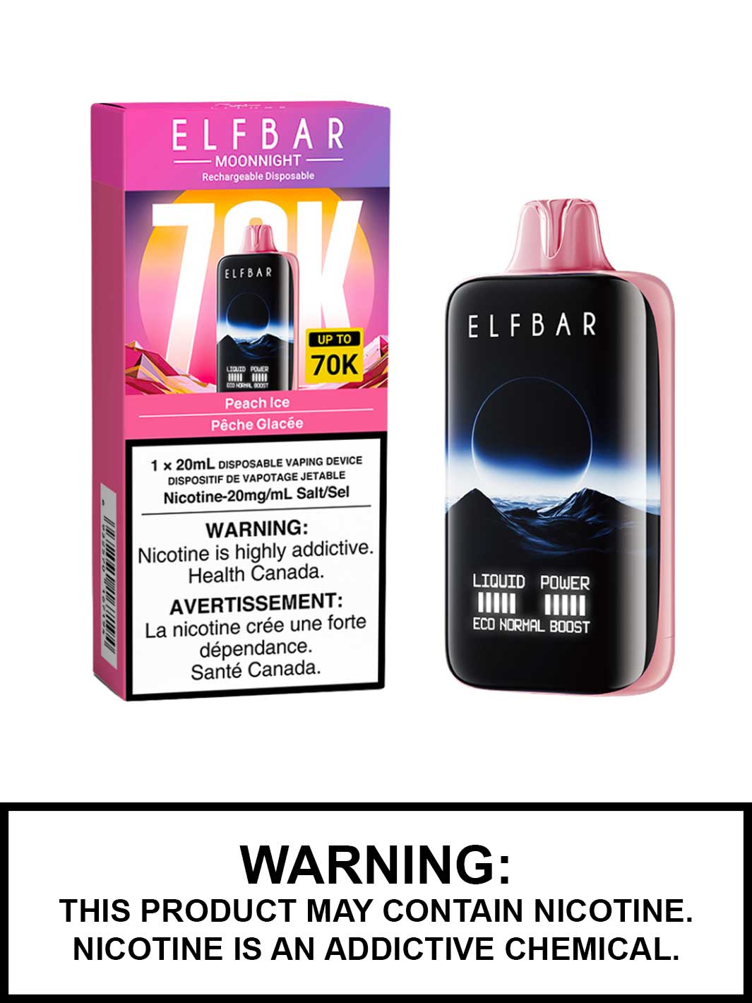 Peach Ice Elf Bar MoonNight 70K Disposable Vape, Elf Bar Vape, Vape360 Canada