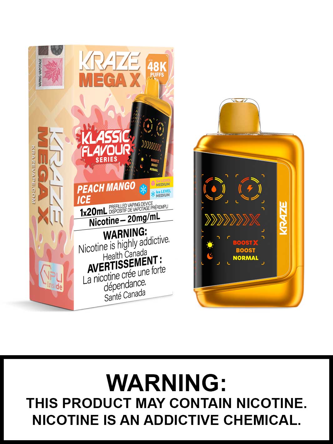 Peach Mango Ice Kraze Mega X 48K Disposable Vapes, Kraze 48K
