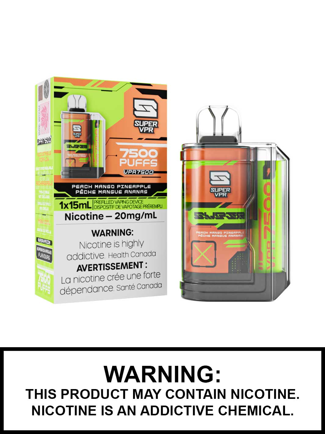 Peach Mango Pineapple Super VPR 7500 disposable vape, VPR 7500, Super VPR disposable vapes, Vape360 Canada