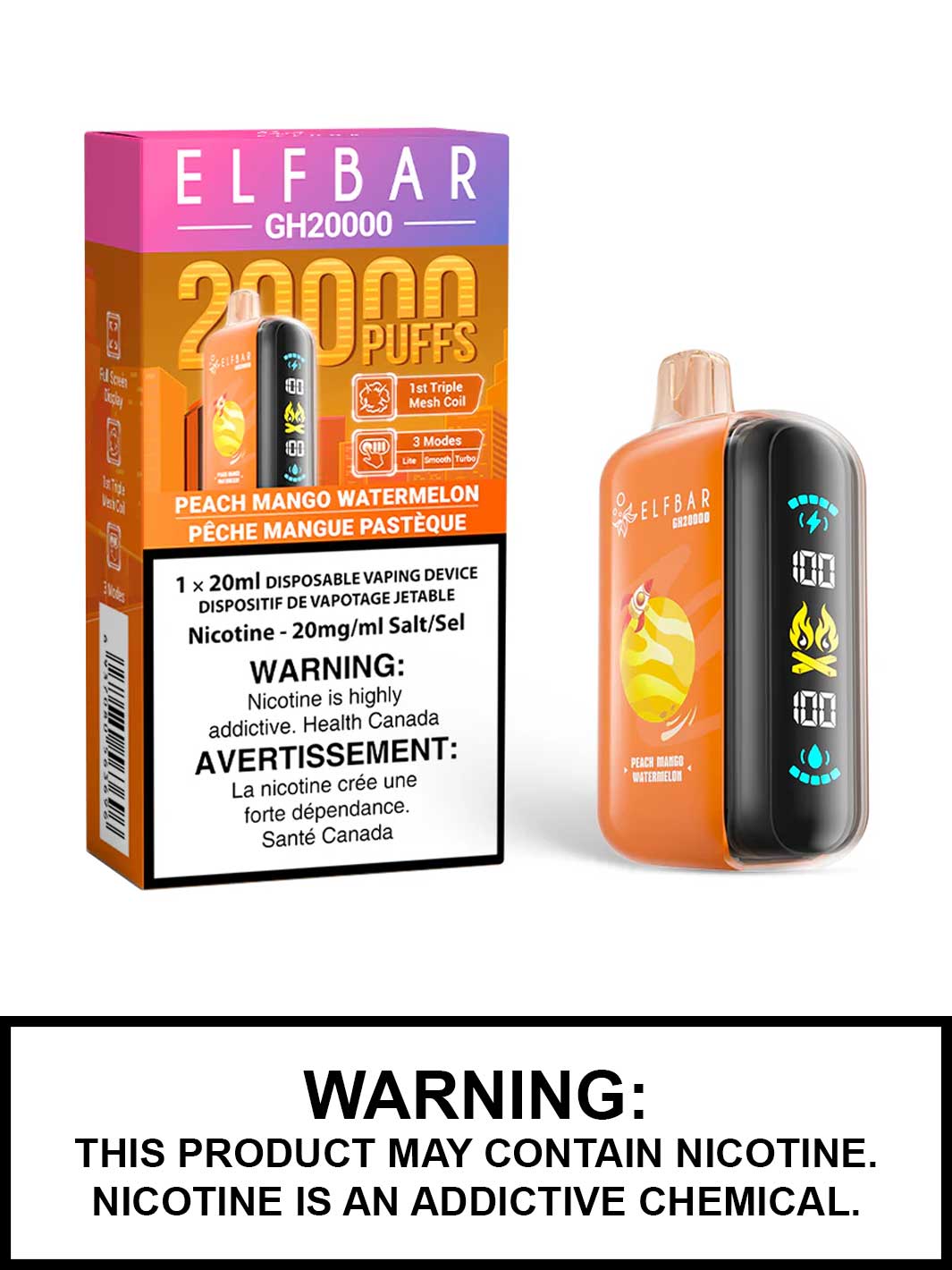 Peach Mango Watermelon Elf Bar GH20000, Elf Bar 20K, Vape360 Canada