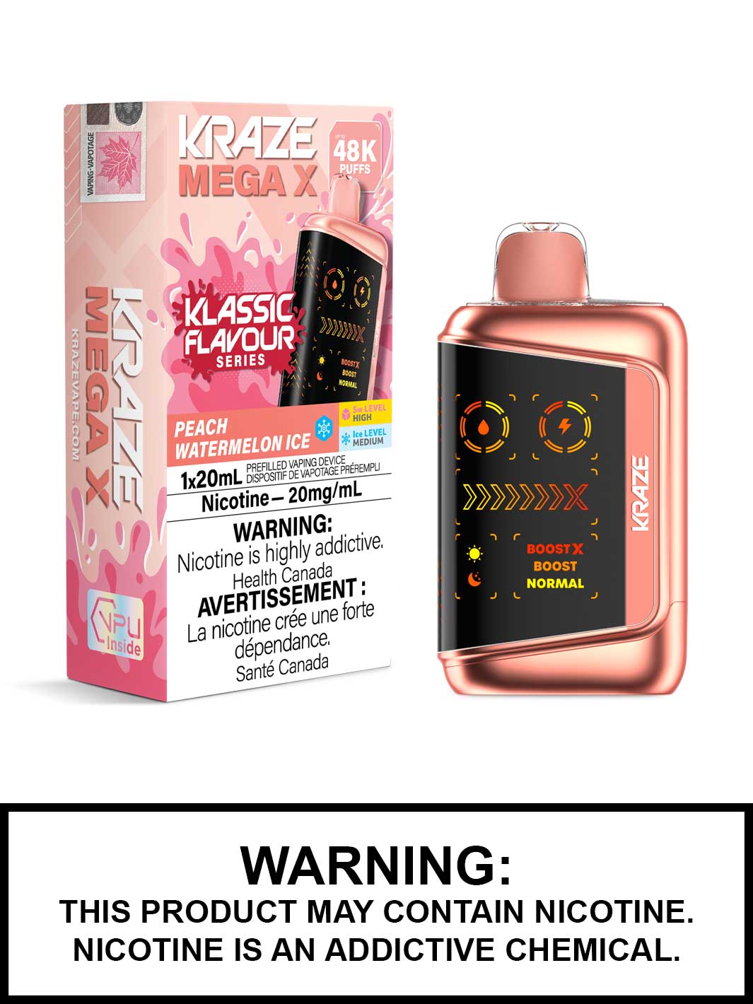 Peach Watermelon Ice Kraze Mega X 48K Disposable Vapes, Kraze 48K