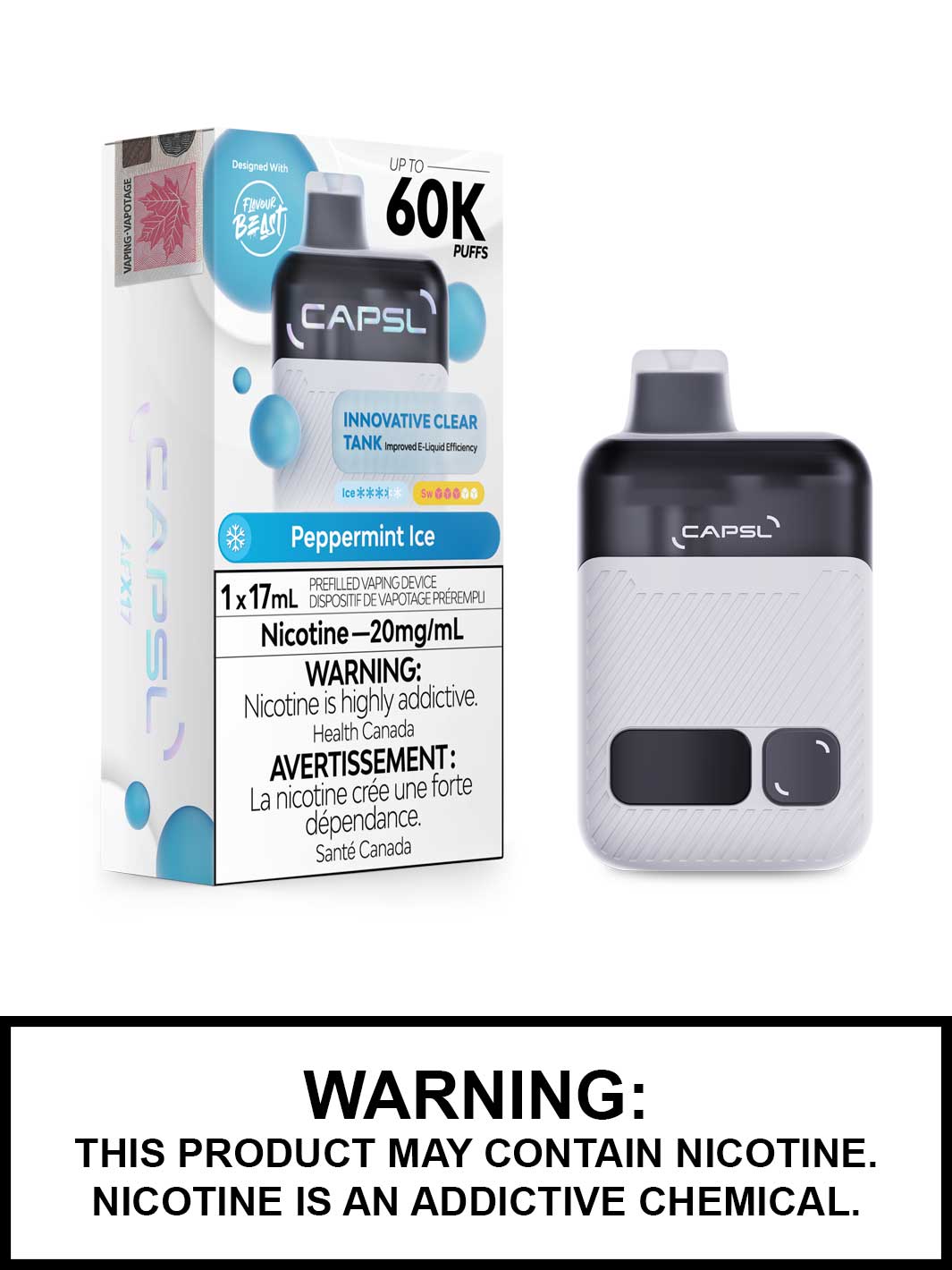 Peppermint Ice CAPSL 60K Disposable Vape, CAPSL Vape Canada