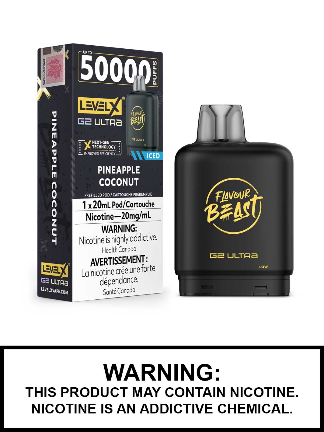 Pineapple Coconut Iced Level X G2 Ultra Pods, Level X Vape, Flavour Beast Flavours, Vape360 Canada