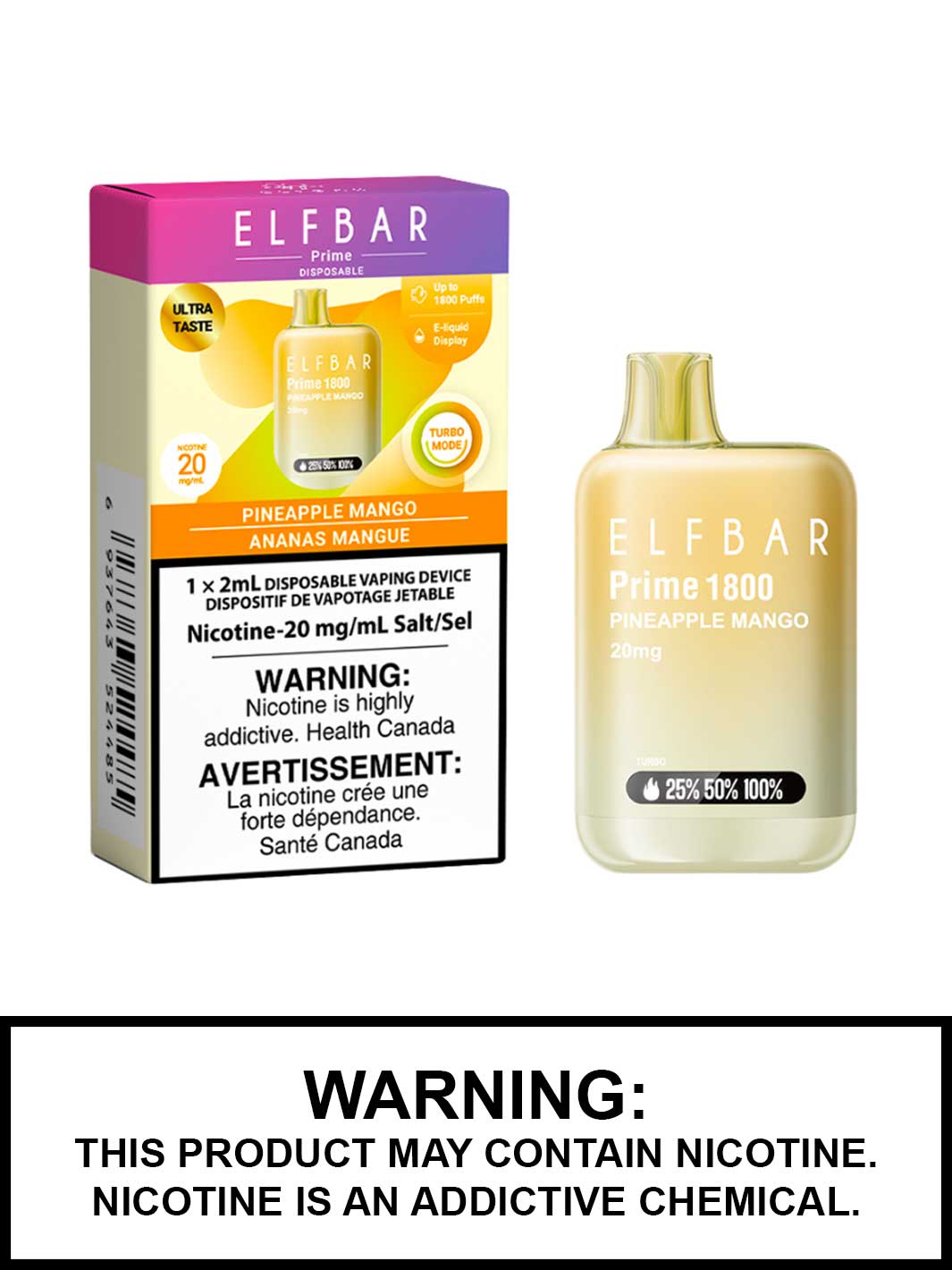 Pineapple Mango Elfbar Prime 1800 Disposable Vape, Elf Bar Prime Canada