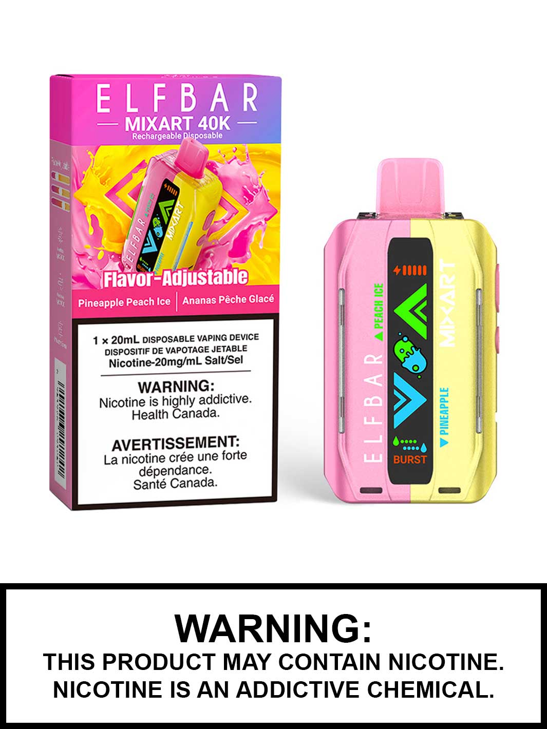 Pineapple Peach Ice Elf Bar Mixart 40K Disposable Vape, Elf Bar Vape, Vape360 Canada