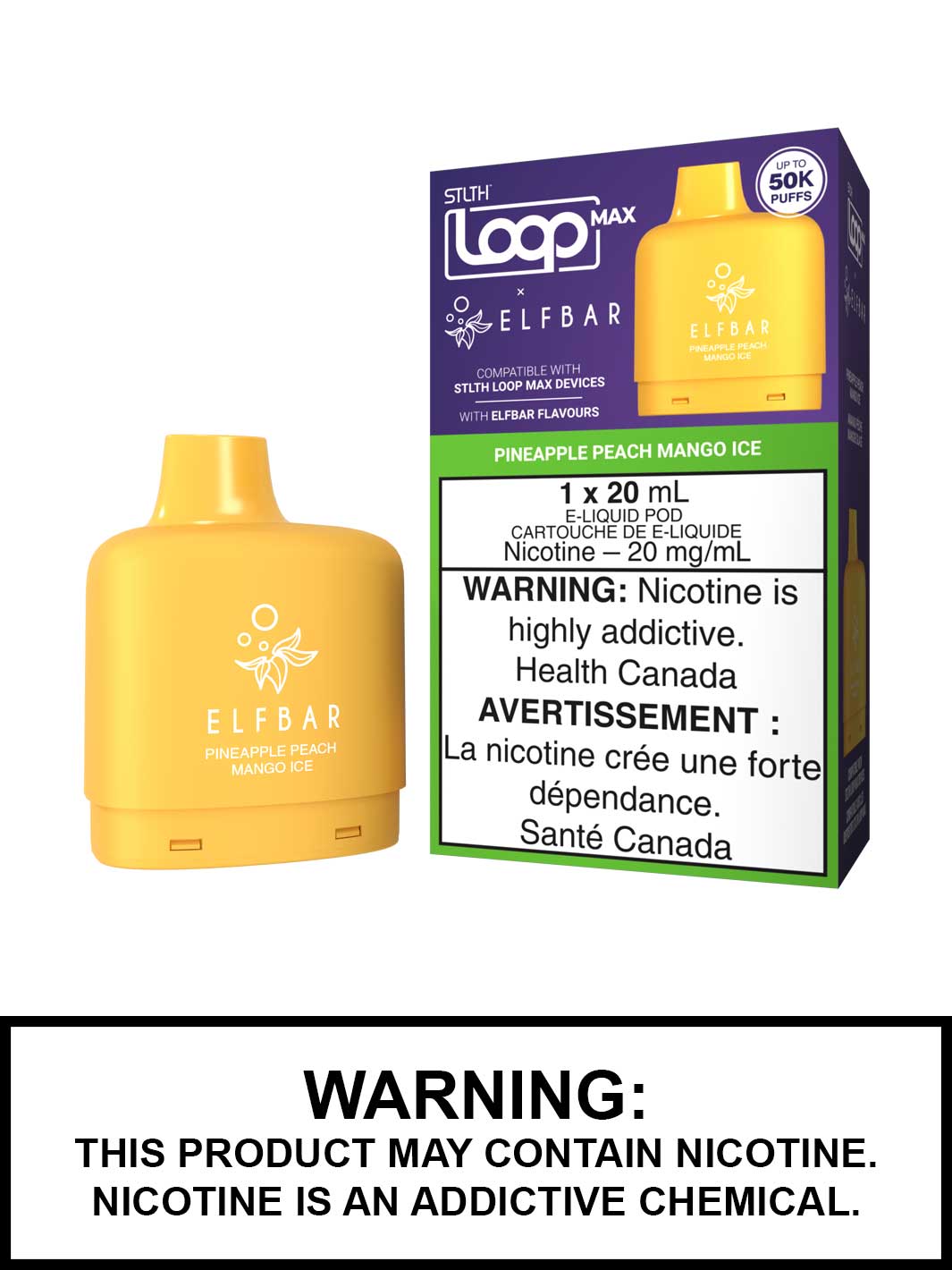 Pineapple Peach Mango Ice STLTH Loop Max x Elf Bar Pods Canada, 50K Puffs